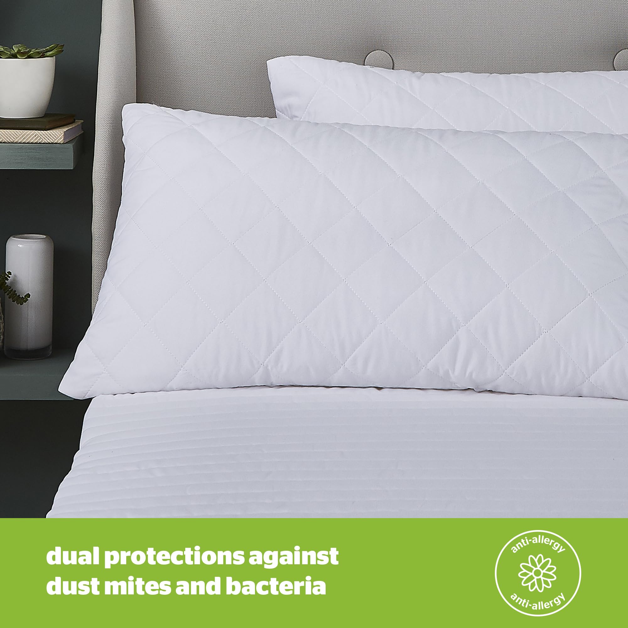 Silentnight Anti-Allergy Pillow Protector Plus - White, Pack of 2 | Anti-Bacterial 2