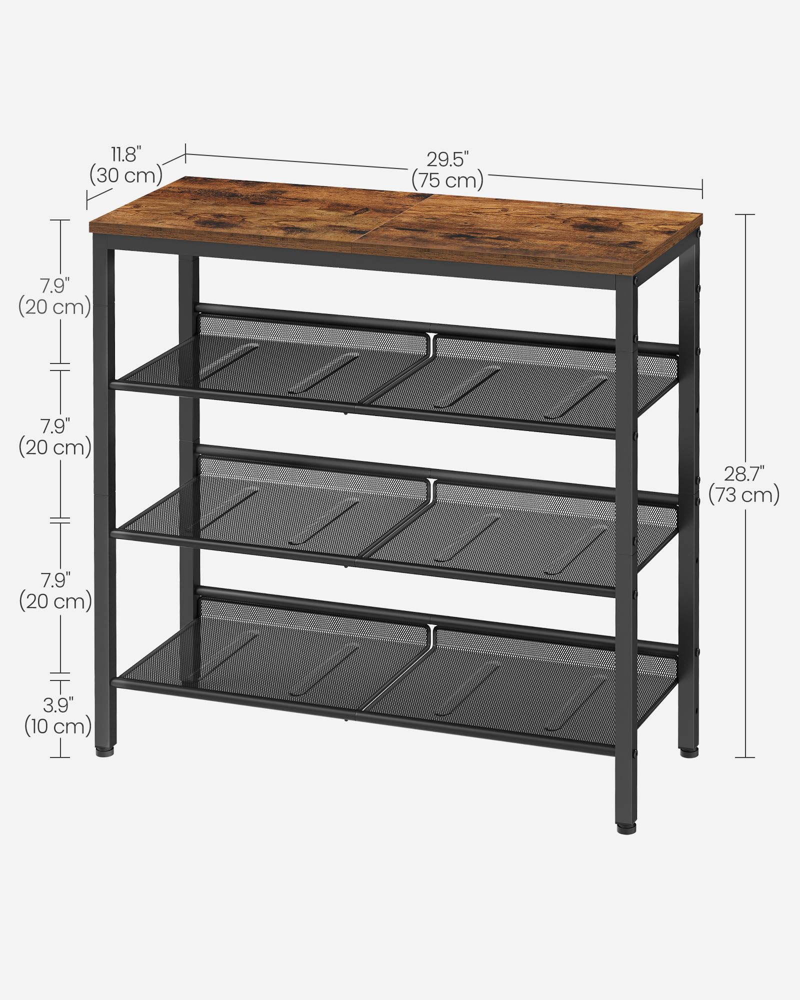 VASAGLE 4-Tier Shoe Rack - Rustic Industrial Design | Adjustable Shelves | 73cm Height 3