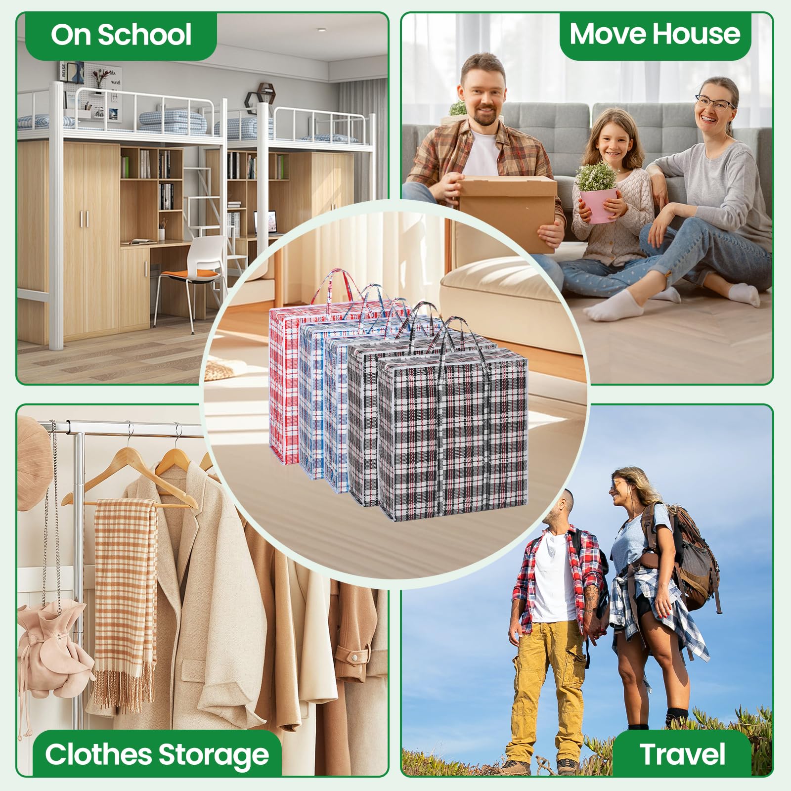 Rainberg Jumbo Storage Bags - 5 Pack Reusable Laundry & Moving Bags | 80x60cm | Holds up to 35kg 5