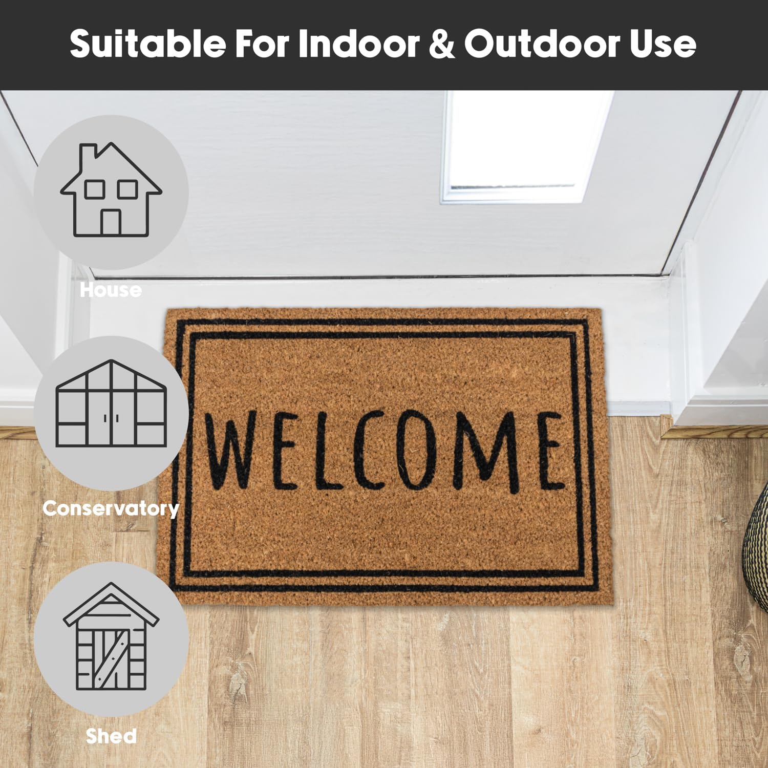 JVL Eco-Friendly Coir Entrance Doormat - Latex Backed | 40x60cm | Welcome Border 9