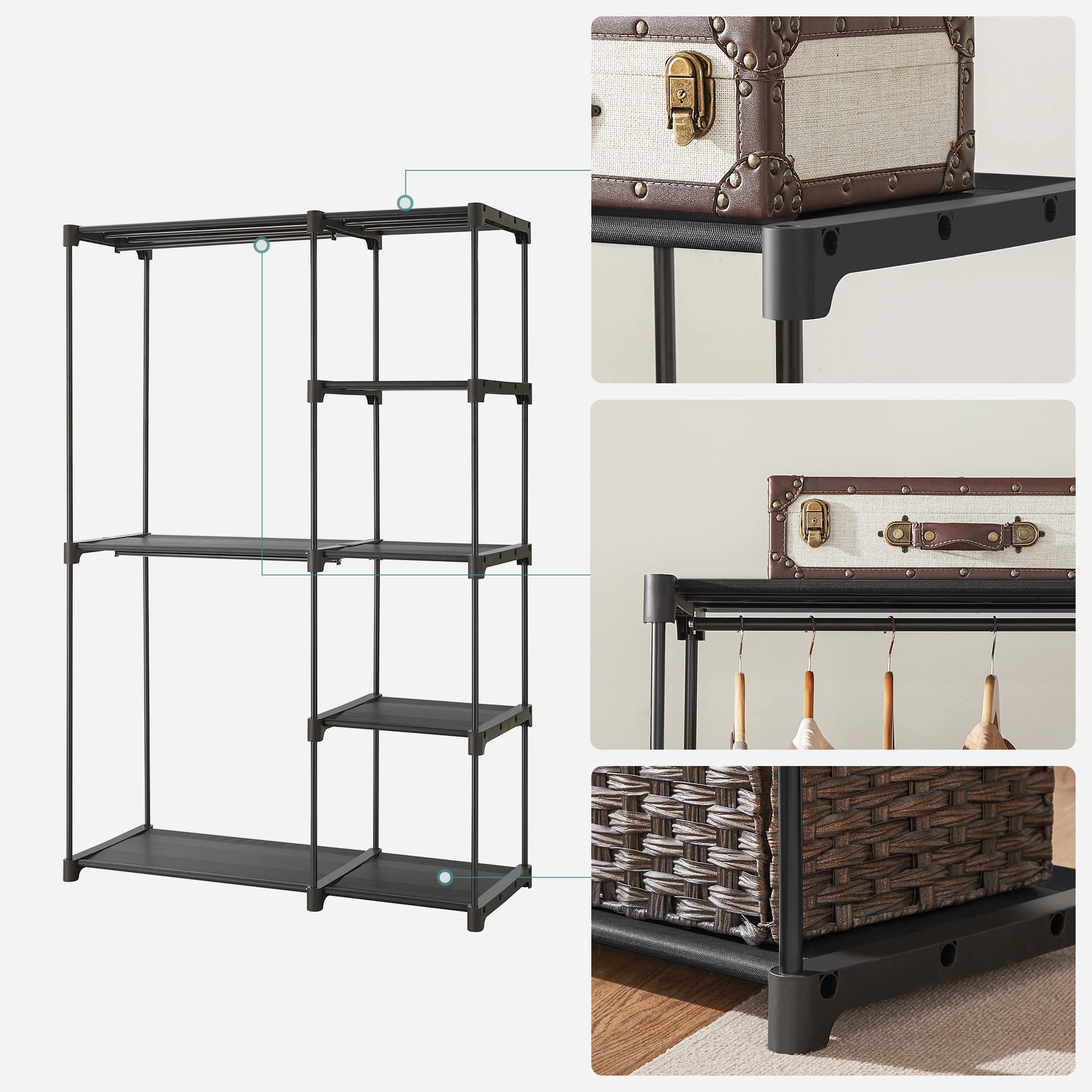 SONGMICS Foldable Closet Wardrobe - Freestanding Coat Rack | 112W x 165H cm | Black 5