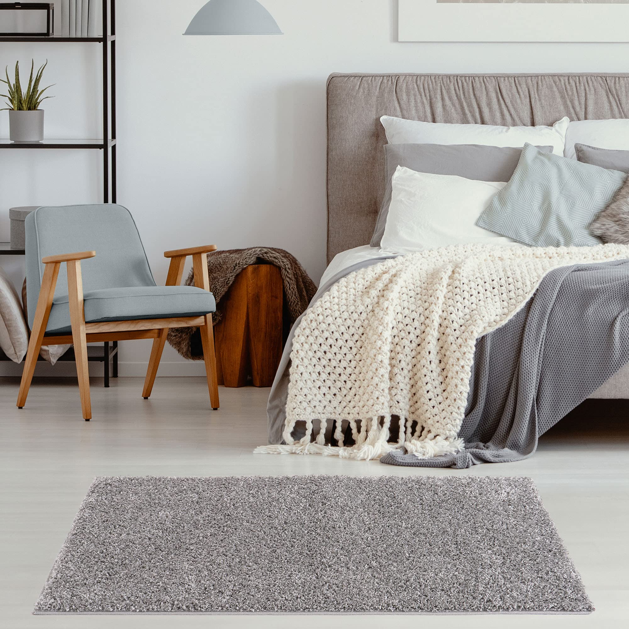 THE RUGS Shaggy Area Rug - Soft Polypropylene | 60 x 110 cm Grey | Oeko-Tex Certified 4