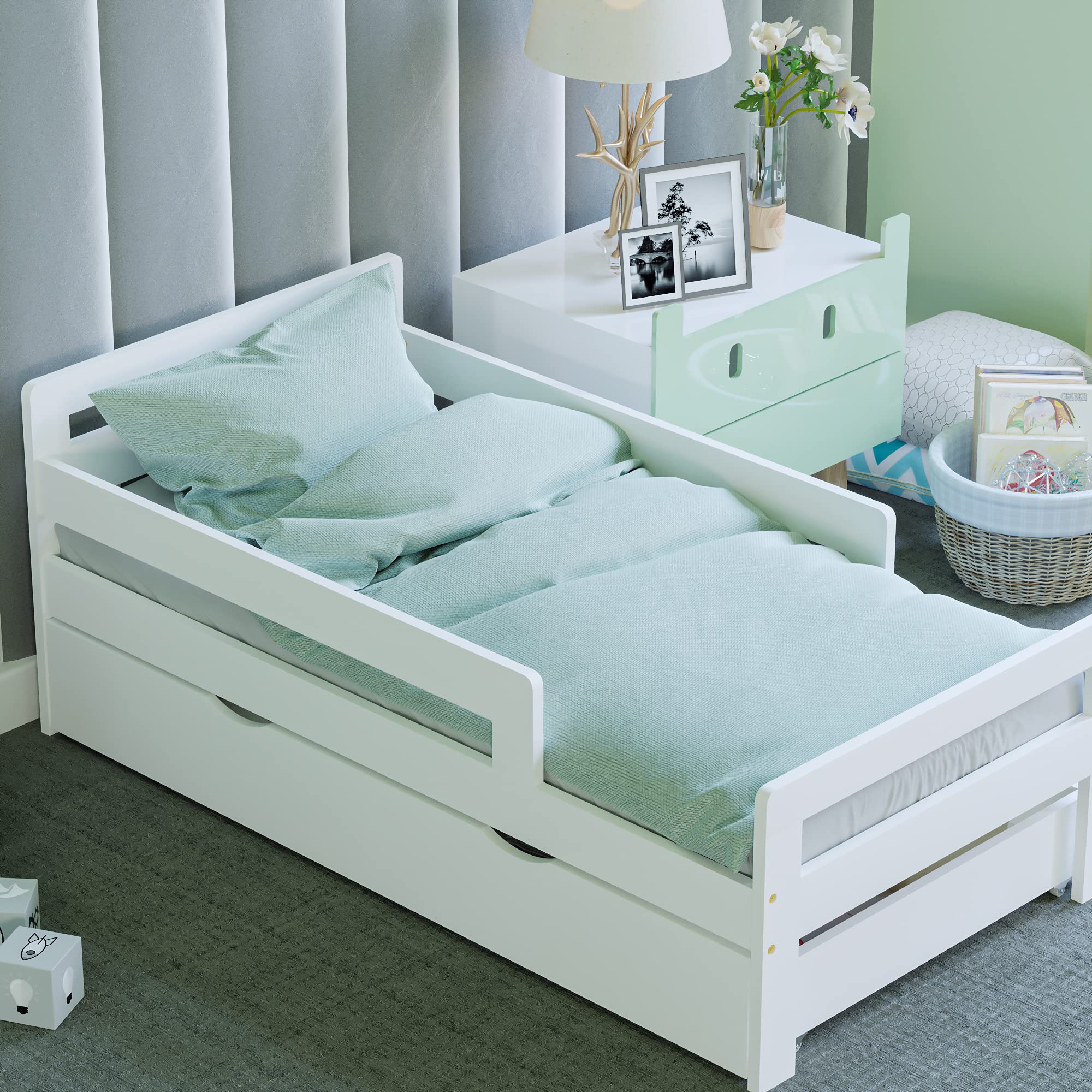 Junior Vida Taurus Wooden Toddler Bed - Solid Pine Wood, White Finish | H 57 x W 75 x L 144 cm 5