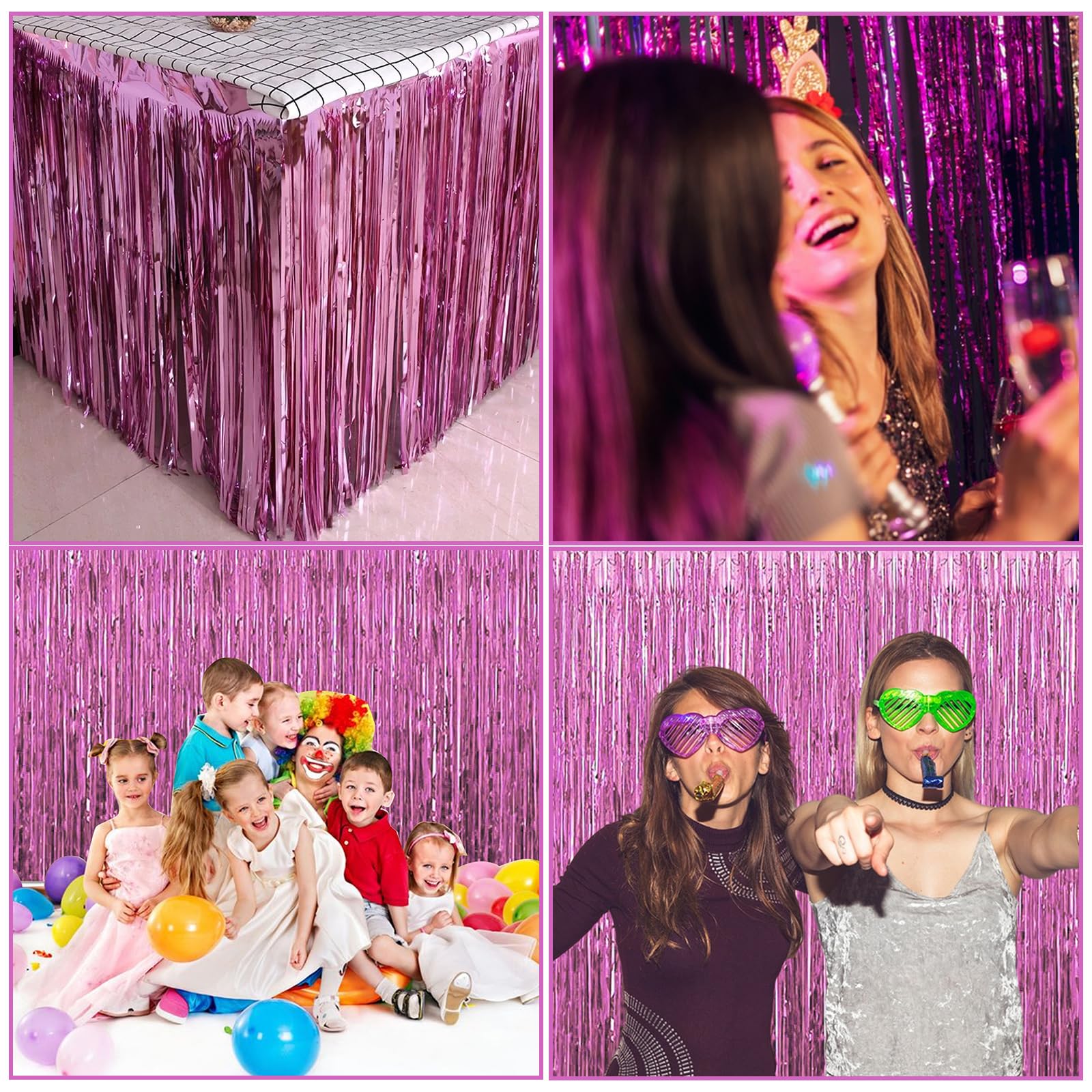 ASelected 6 Pack Pink Tinsel Foil Fringe Curtains - 1x2M Metallic Backdrop for Parties 7