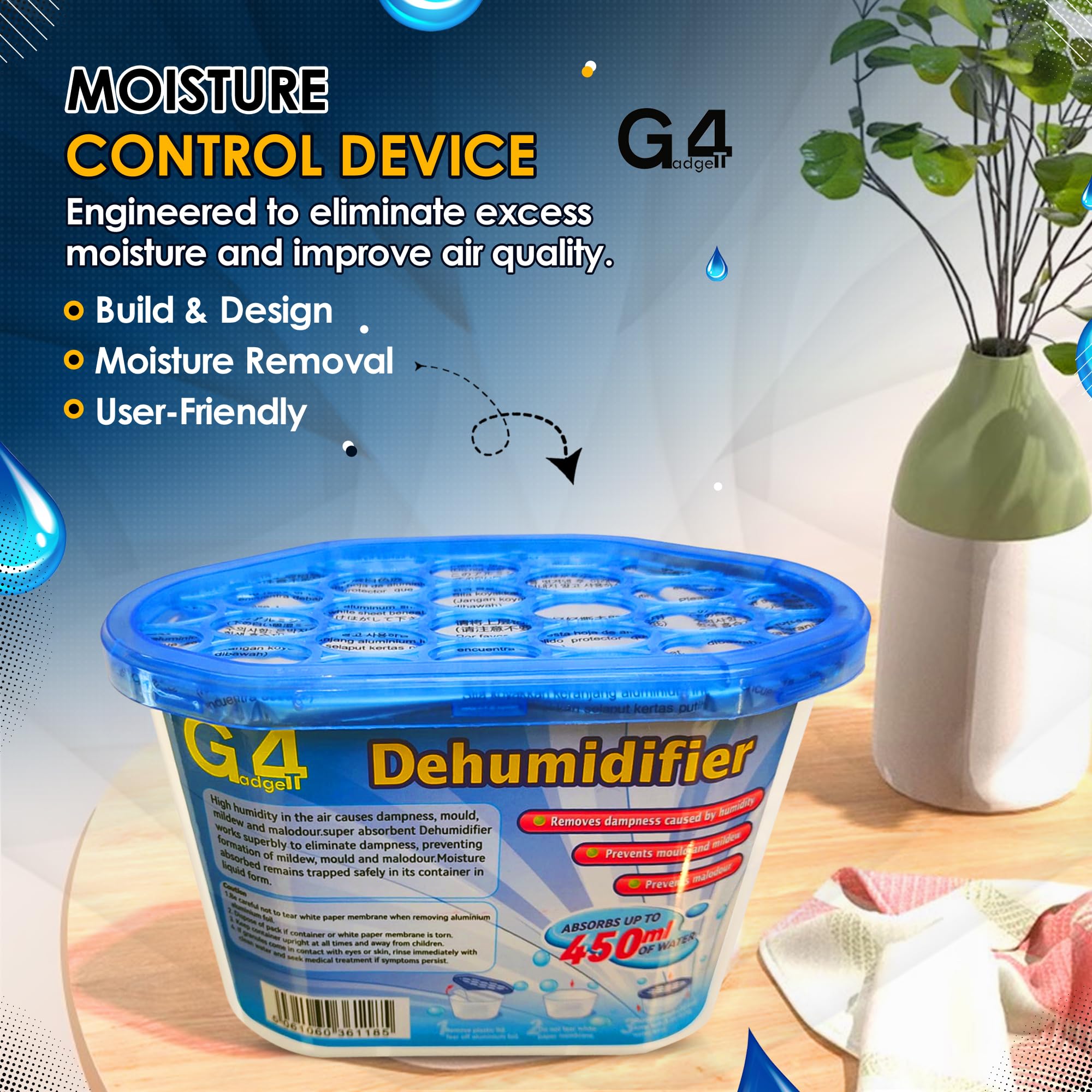 G4GADGET Disposable Dehumidifier Moisture Absorbers - Pack of 4 | 450ml Capacity | Portable 7