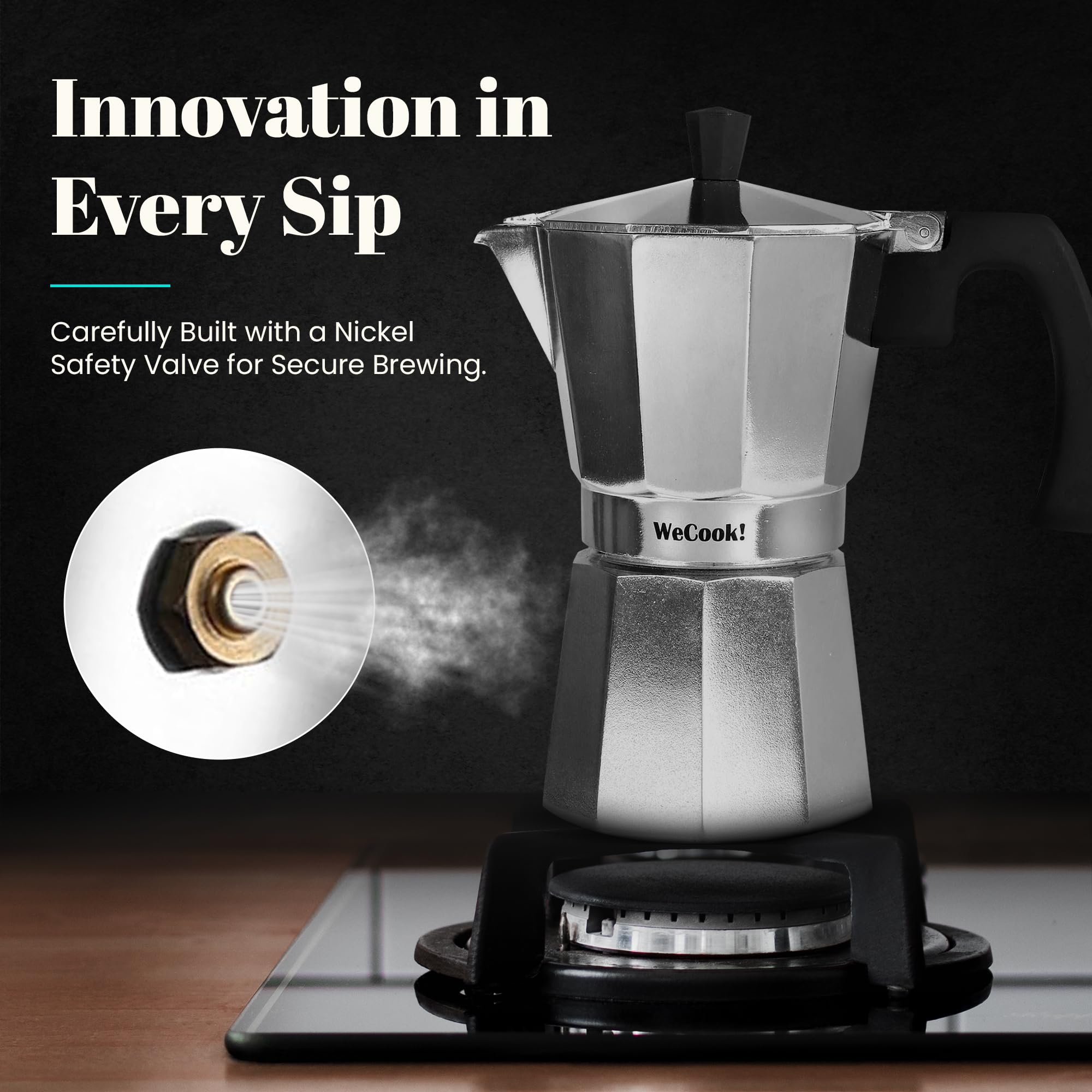 WECOOK! Paola Italian Moka Pot Espresso Maker - 1 Cup Capacity | Aluminum | Gas, Electric & Ceramic Hobs (Not Induction) 5