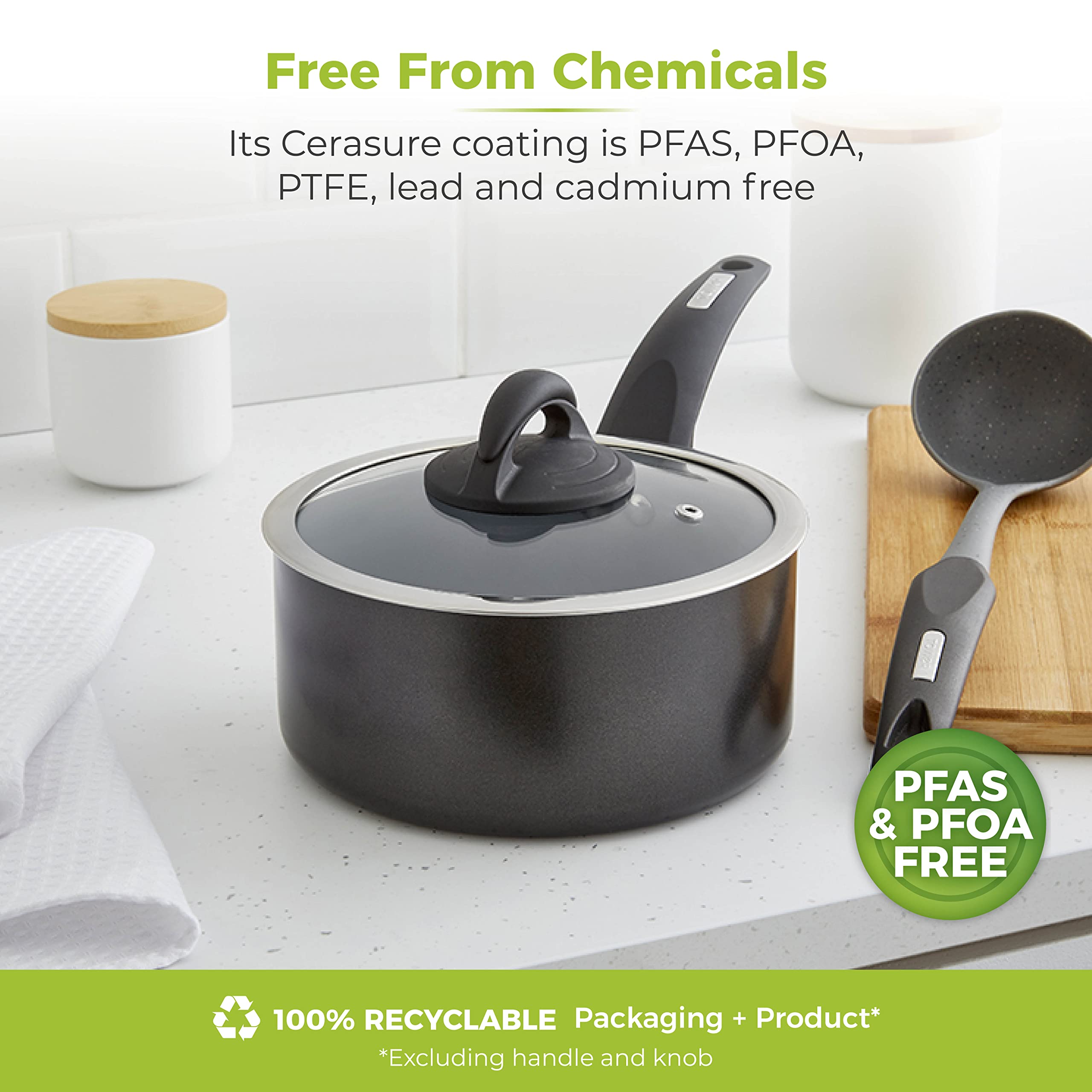 Tower T80357 Cerasure 18cm Saucepan with Non-Stick Coating | Suitable for All Hobs | Graphite 8