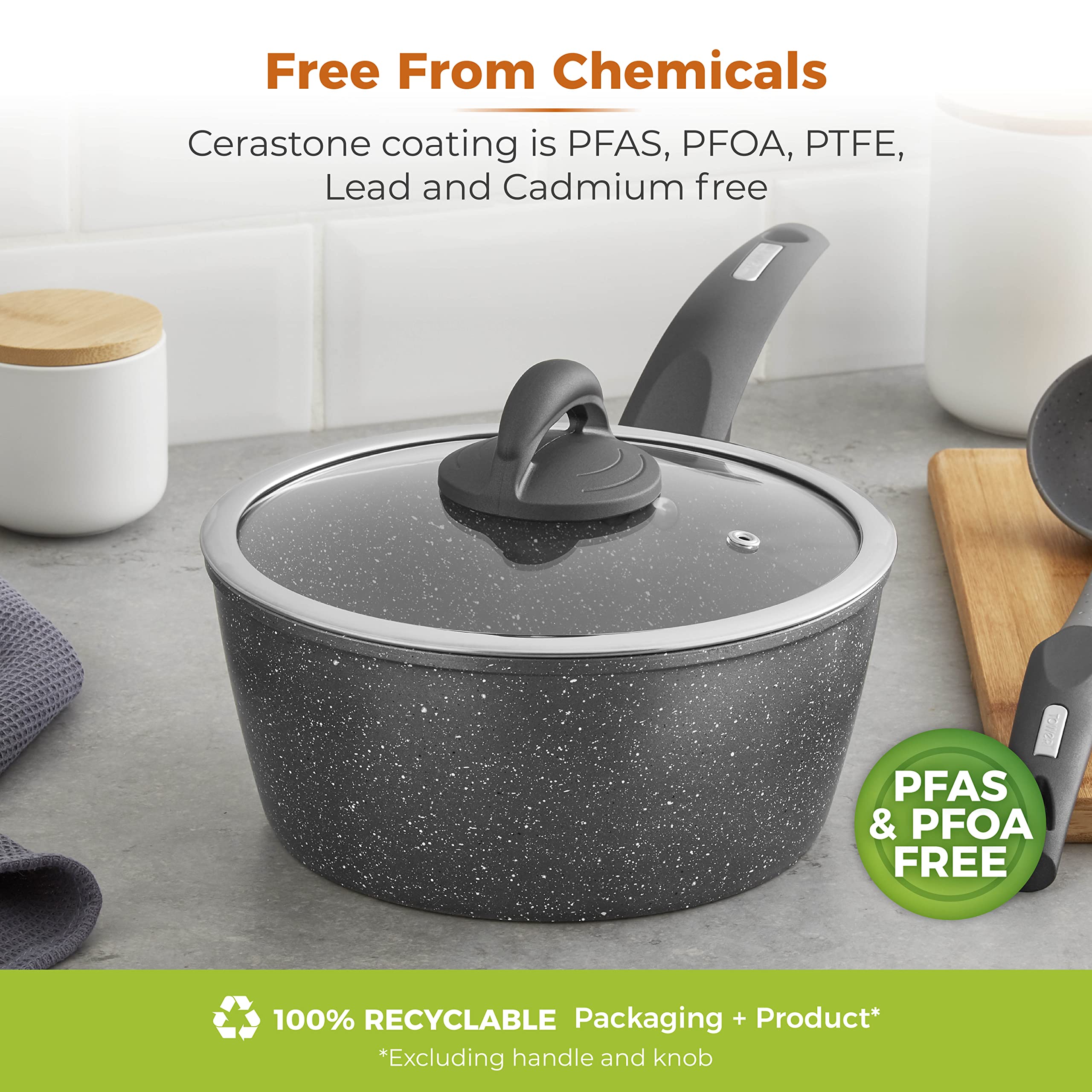 Tower T81219 Cerastone Forged Saucepan - 22cm Diameter | Non-Stick | Graphite 8