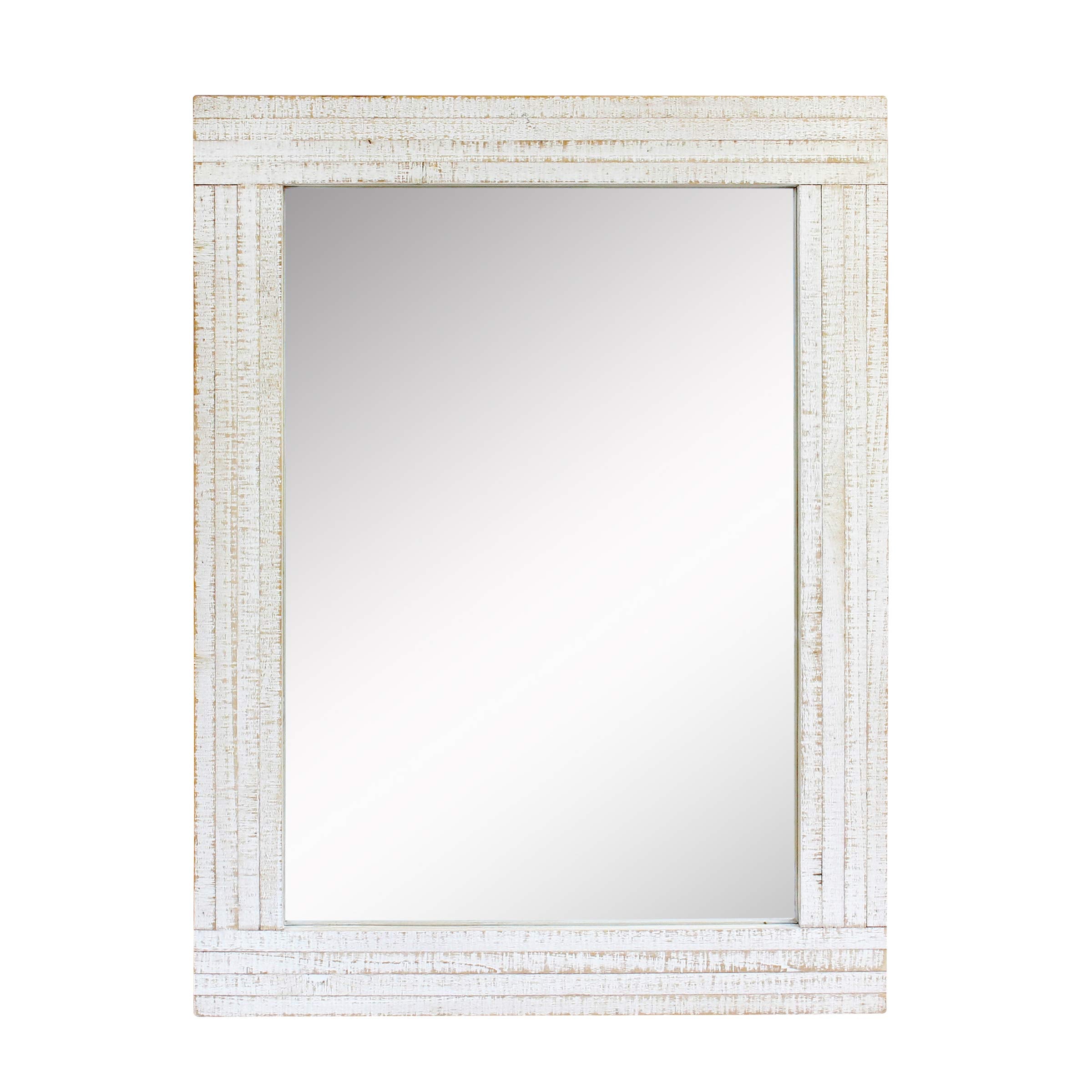 Stonebriar Rustic Rectangular Wall Mirror - Worn White Wood Frame | 24" x 18" 1