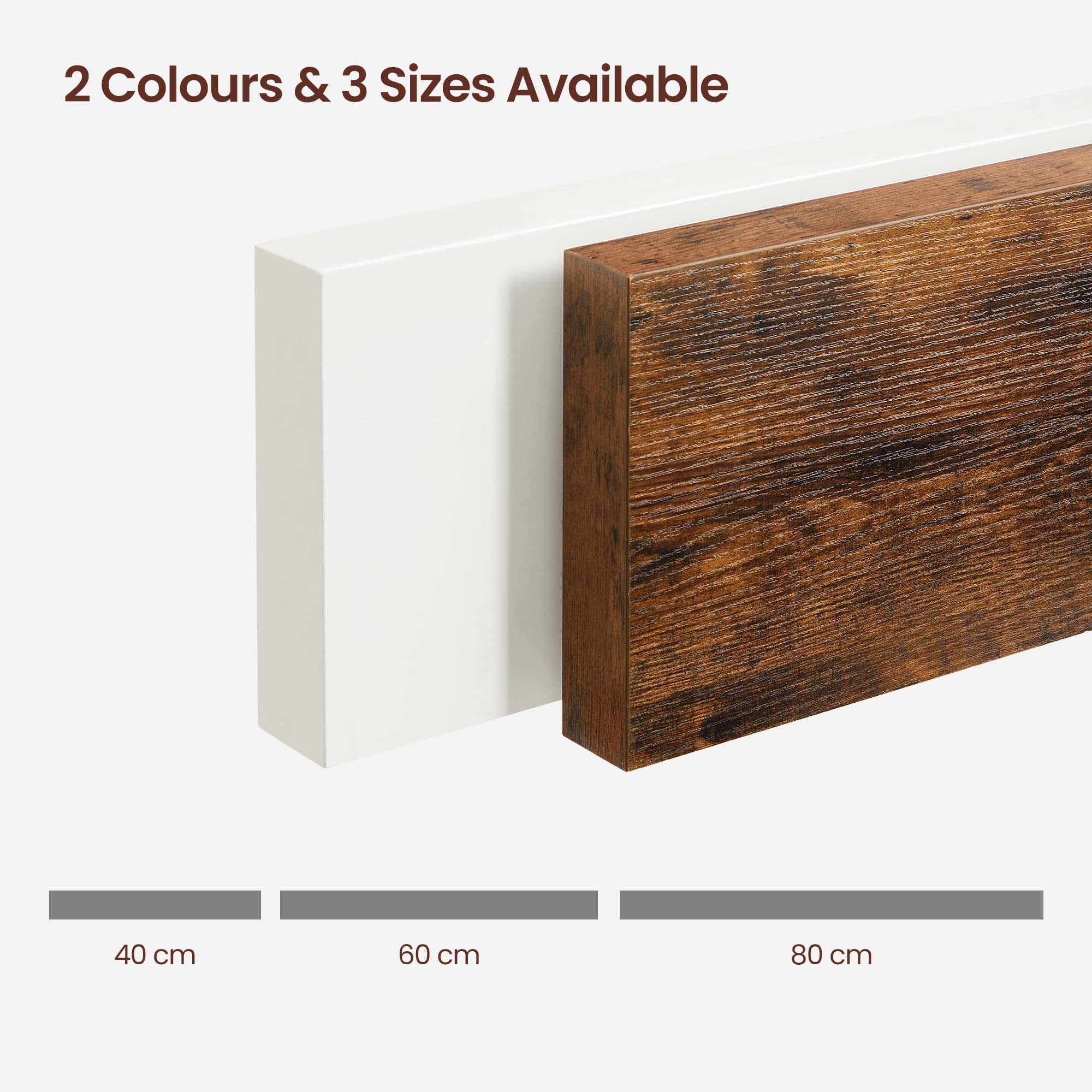 VASAGLE Floating Wall Shelf - Rustic Brown | 60 x 20 x 3.8 cm | MDF & Metal | 10 kg Capacity 7