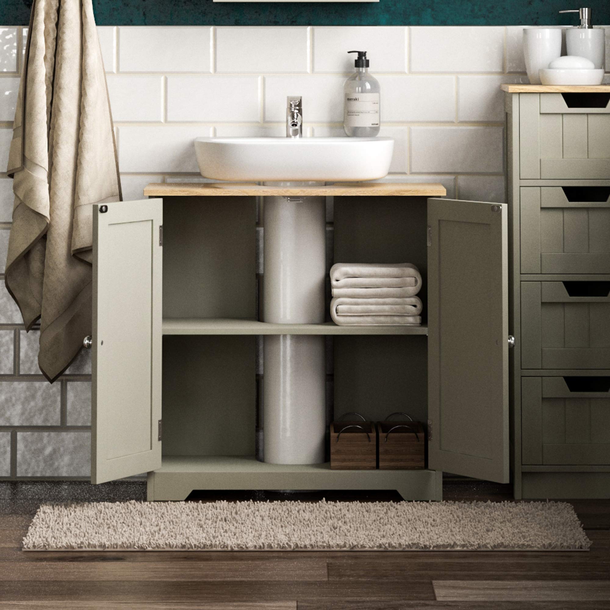 Bath Vida Priano Under Sink Cabinet - Grey & Oak Finish | 60x60x30 cm | Freestanding 7