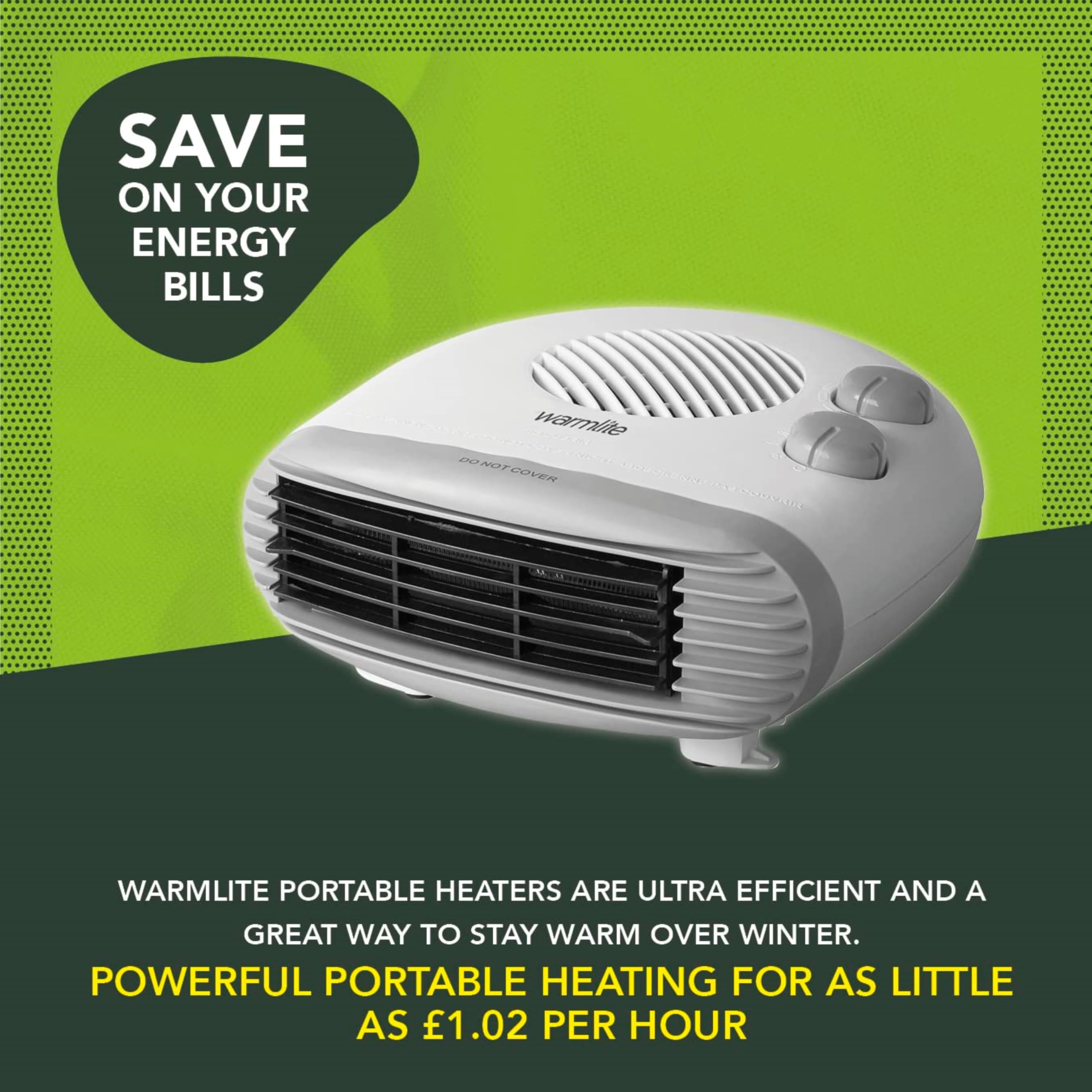 Warmlite Portable Electric Fan Heater - 2000W | 2 Heat Settings | Cool Function 4