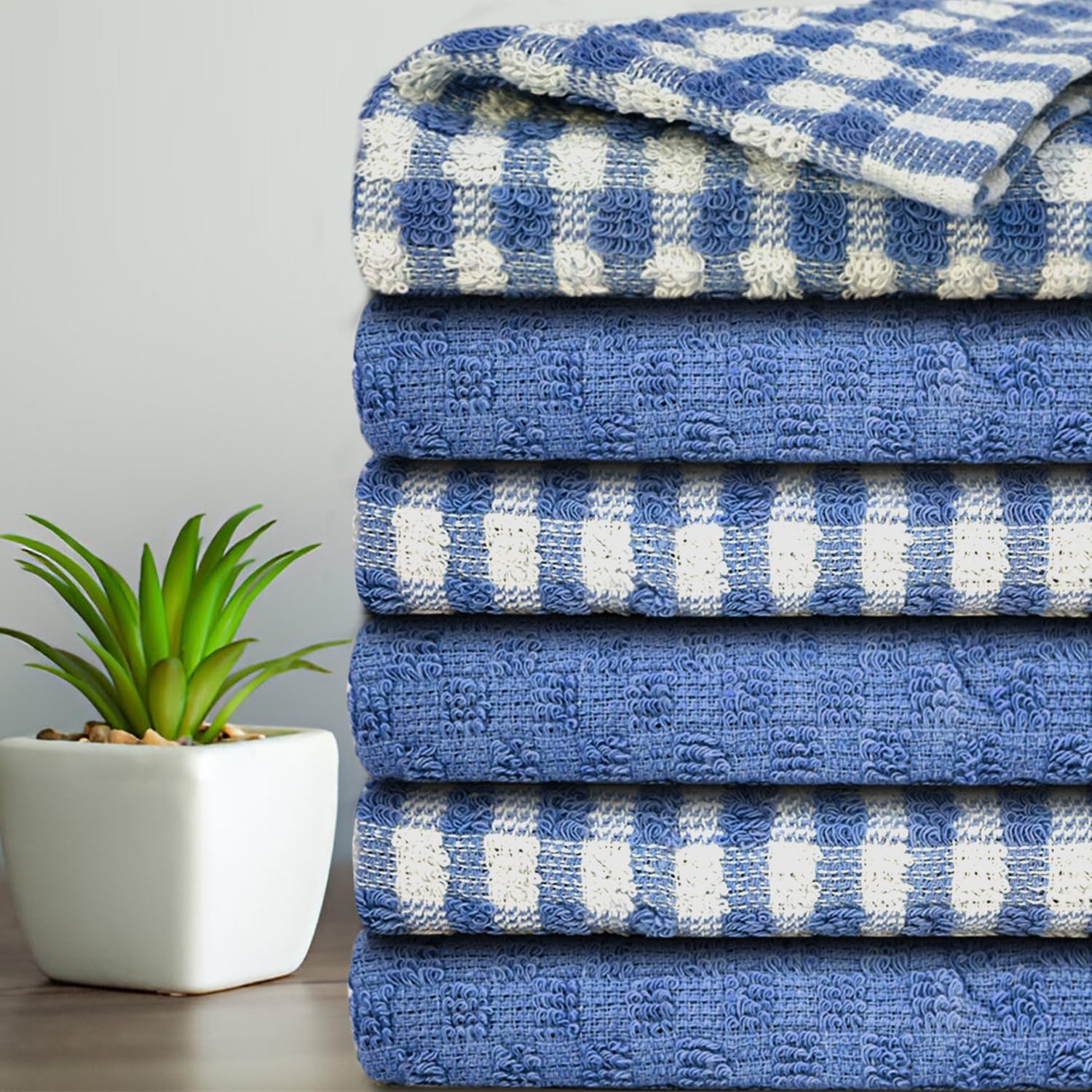 Casabella Pack of 6 Cotton Kitchen Tea Towels - Highly Absorbent & Durable | Blue | 45x65cm 1