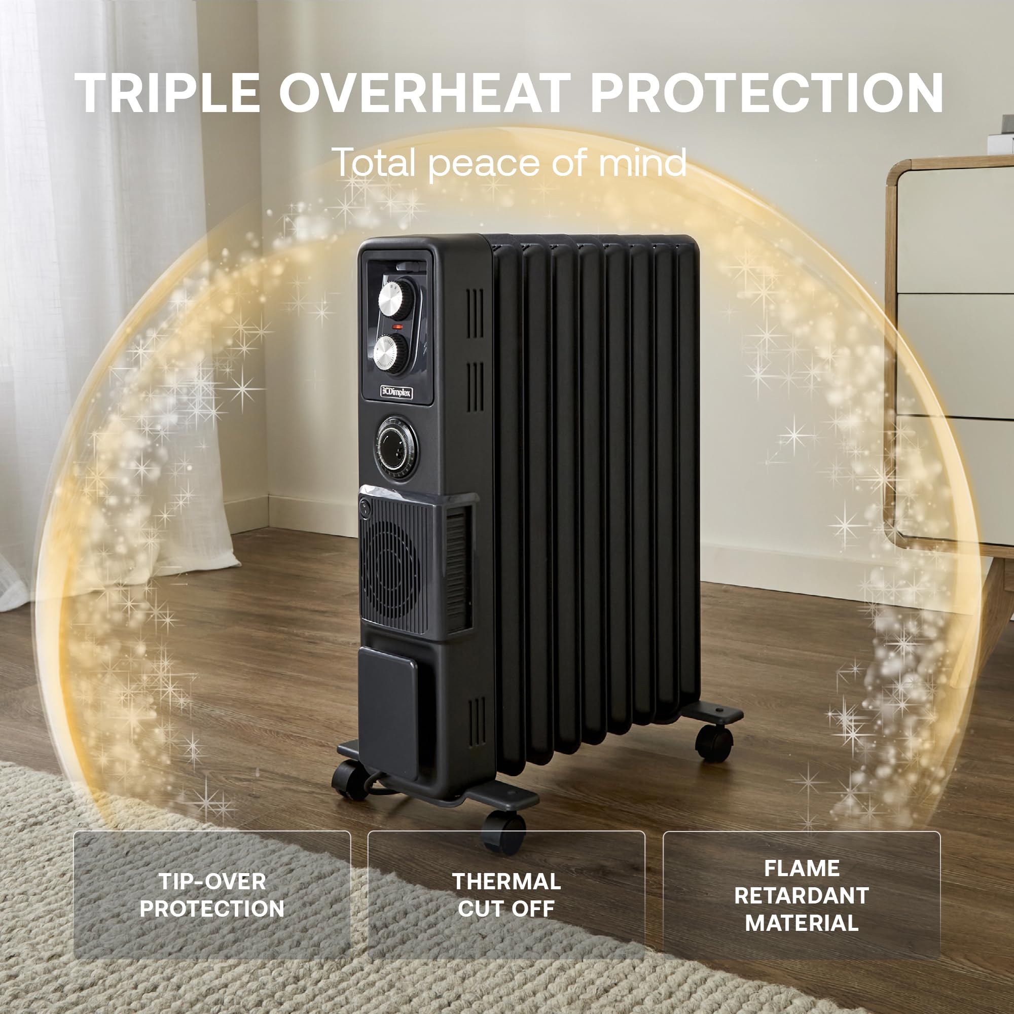 Dimplex ECR24TiFB Oil-Free Radiator - 2.4kW Turbo Fan Heater | 3 Settings | Black 8