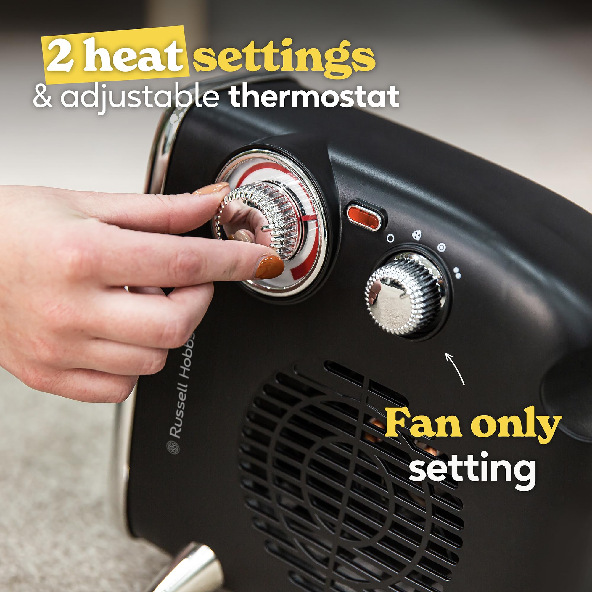 Russell Hobbs Retro Fan Heater 1.8kW | Vertical/Horizontal Use | Black | RHRETHFH1001B 6