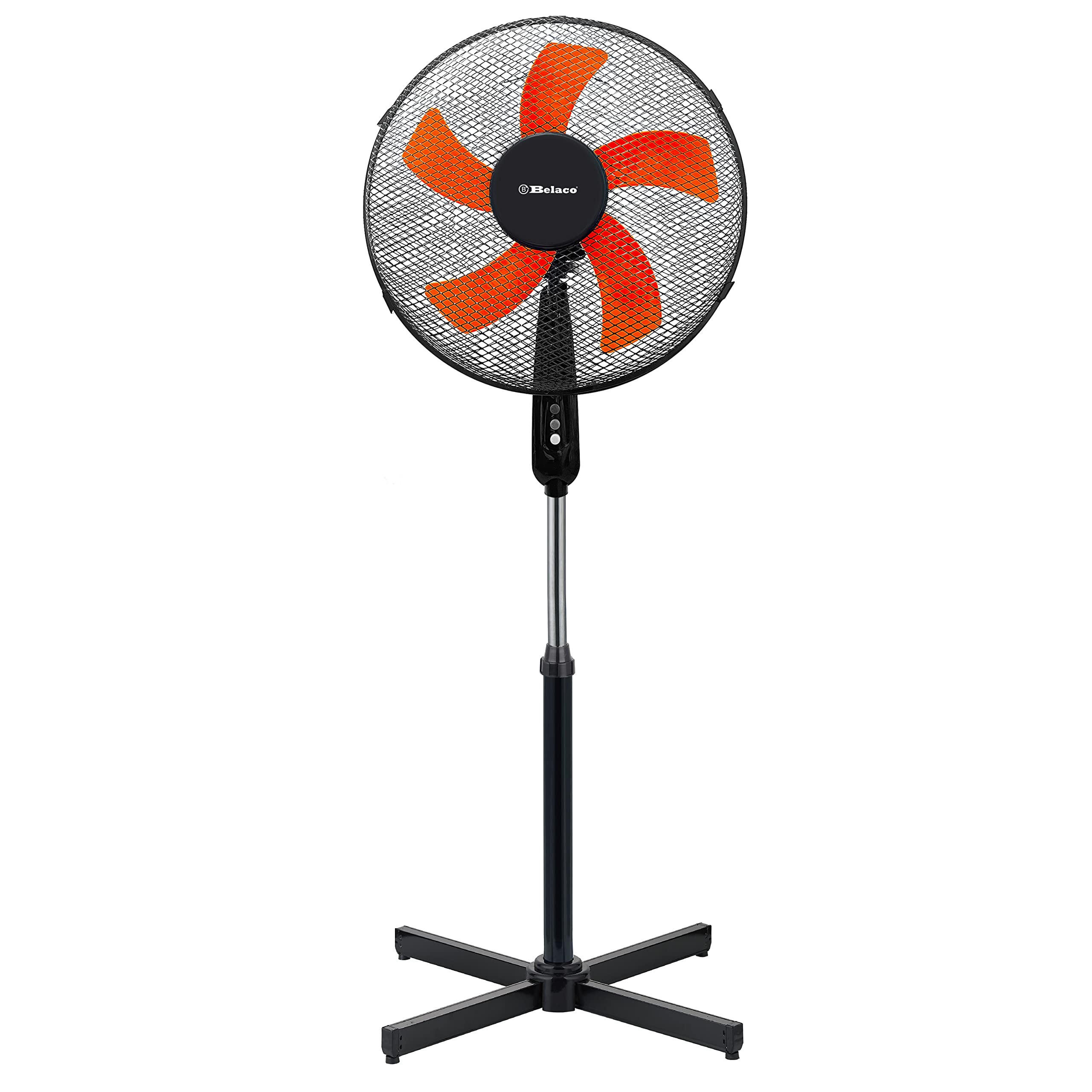 Belaco 16-inch Pedestal Fan - 40W Power, 3 Speeds, 85° Oscillation | Black Plastic