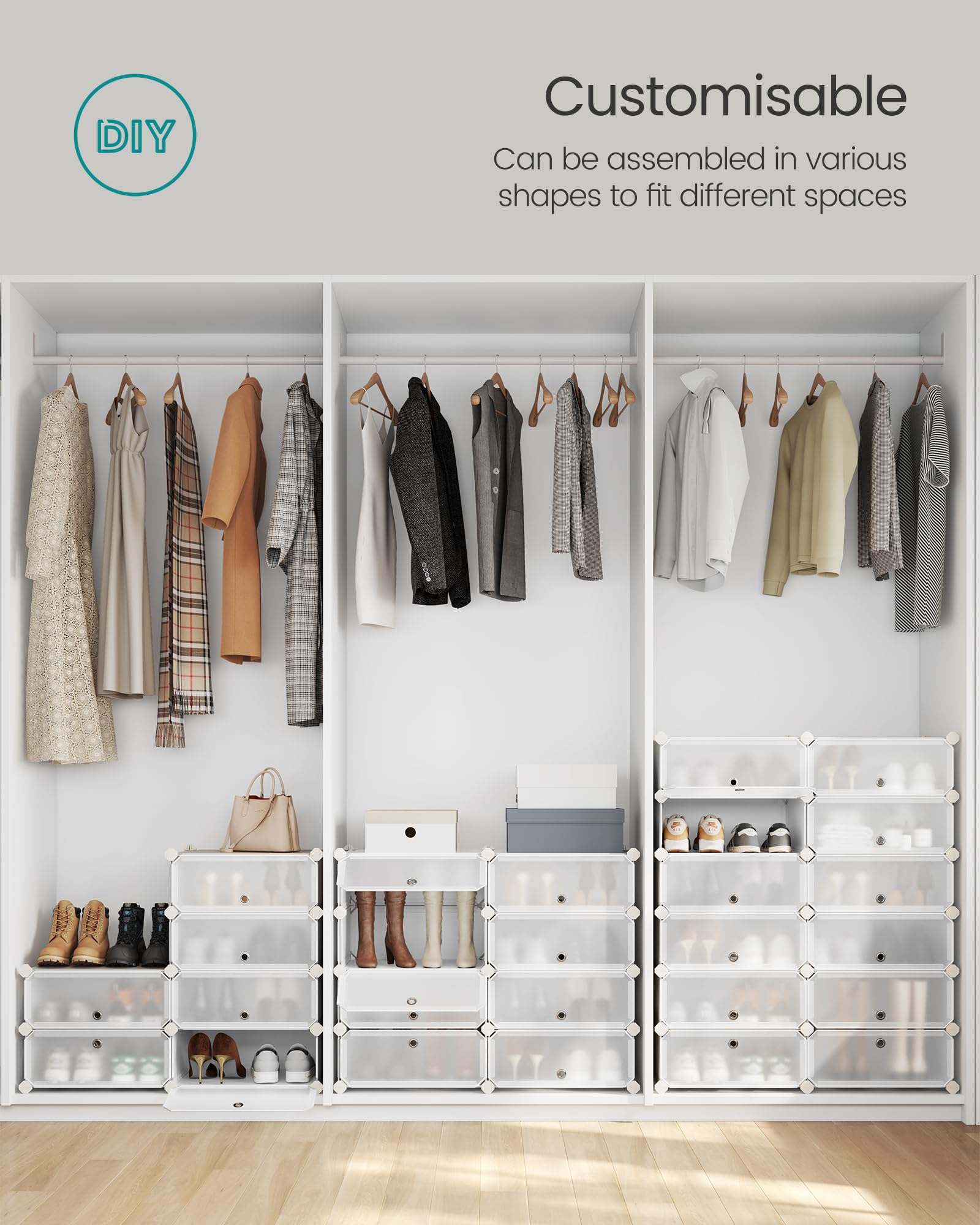 SONGMICS Boltless Shoe Rack - 10 Tiers DIY Modular Storage | Holds 20 Pairs | White 5