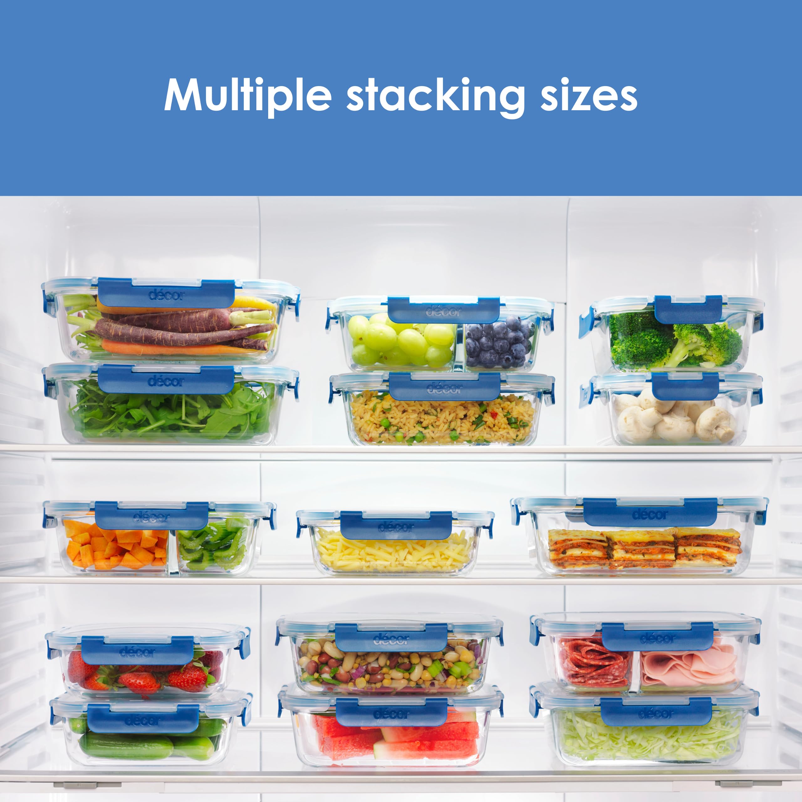 Décor Deluxe Clips Glass Food Storage Container - 630ml, Split Compartment, Leakproof, BPA Free 5
