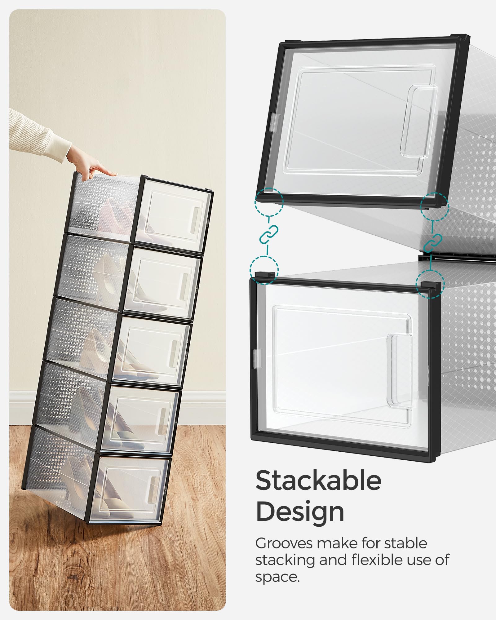 SONGMICS Shoe Boxes - Pack of 18 Stackable Storage Organisers | Fits UK Size 11 | Transparent 4
