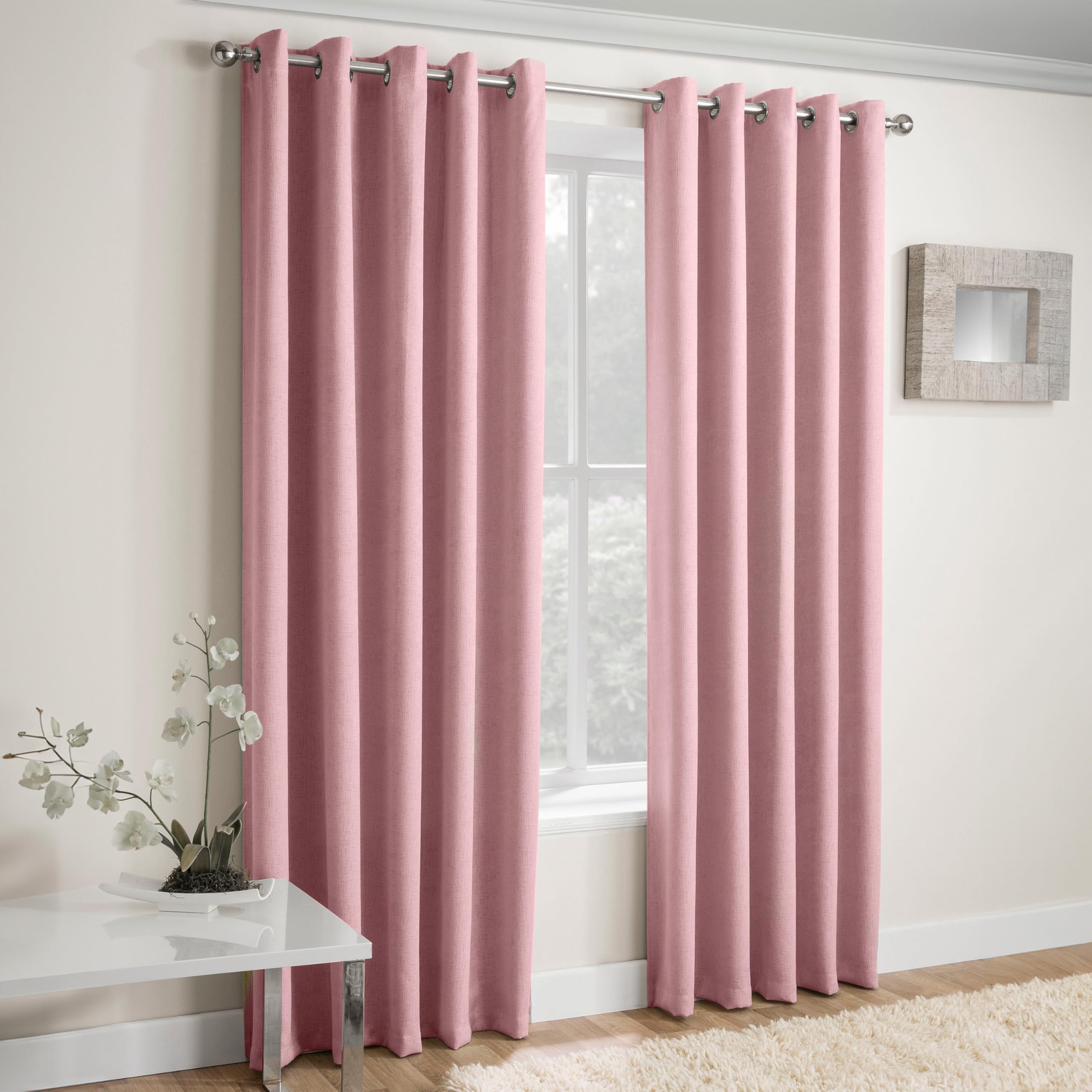 Enhanced Living Vogue Blush Pink Thermal Dim Out Curtains - Eyelet, 46 x 54 inch, Noise Reducing 1