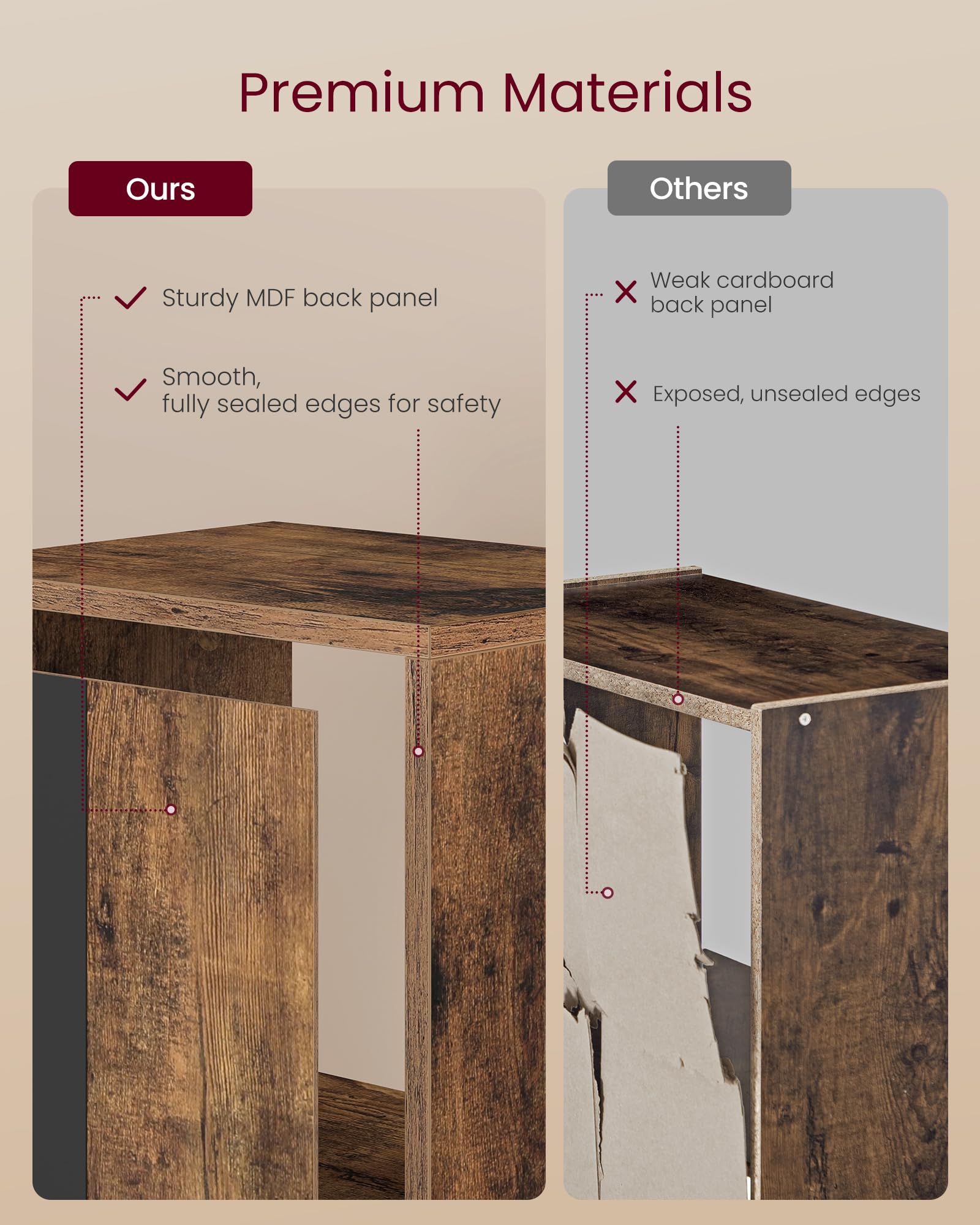 VASAGLE CUSTOS Collection 4-Tier Cube Bookcase Storage Shelf | Rustic Brown | Adjustable Shelves 6