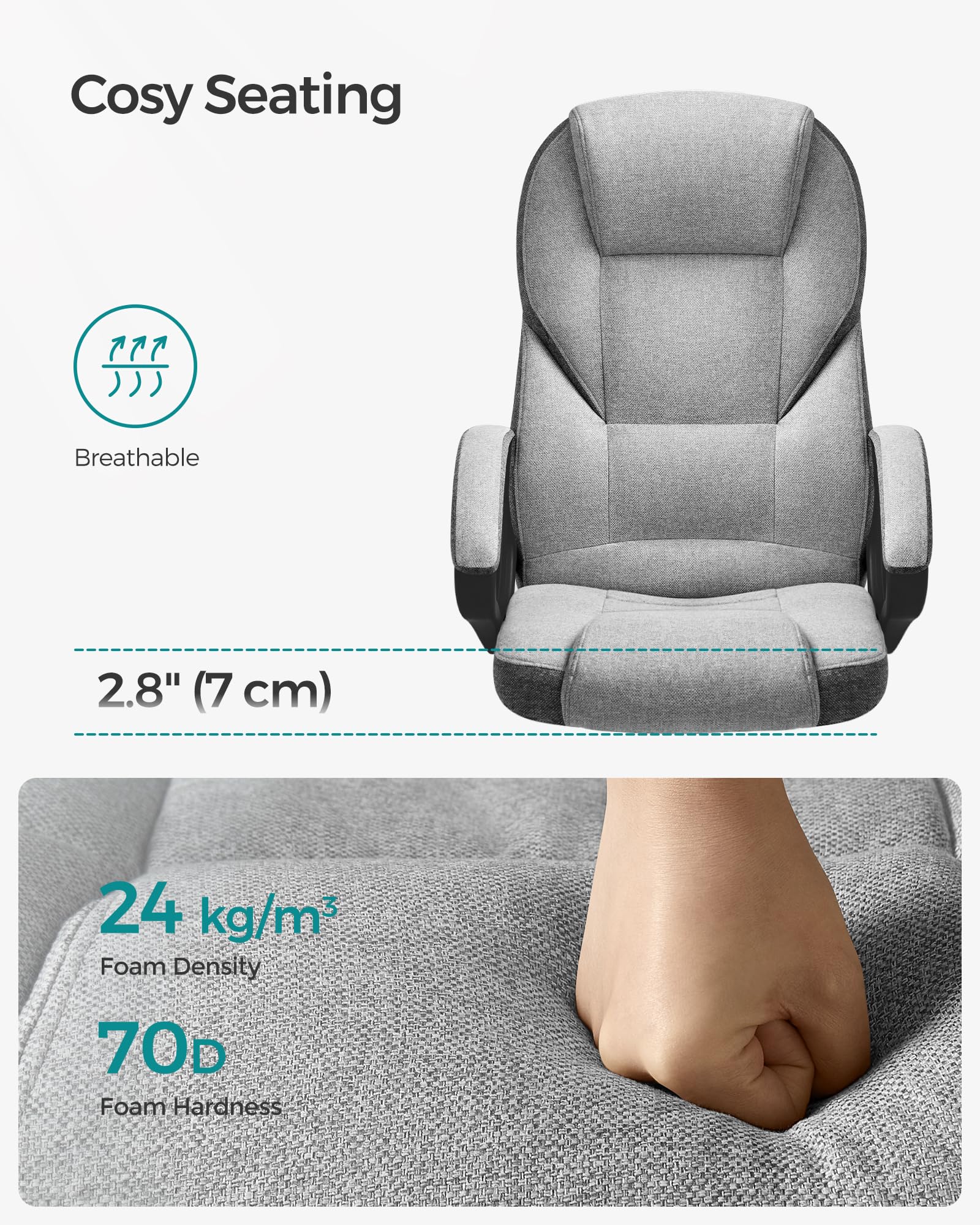 SONGMICS Ergonomic Swivel Desk Chair - Adjustable Height, Silent Castors, Dove Grey | OBG022G11 4