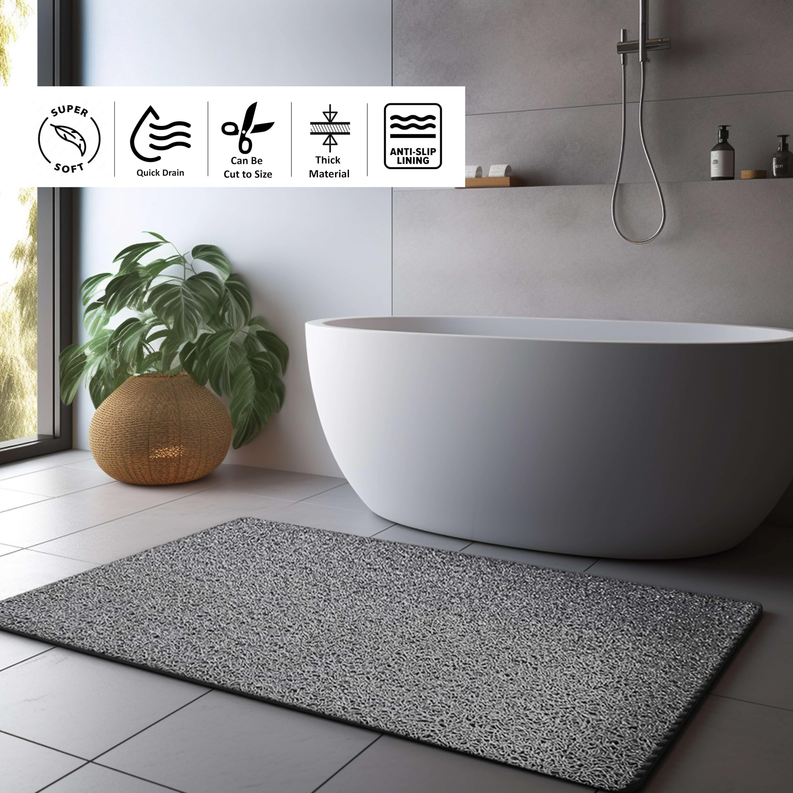 Nicoman Loofah Shower Mat - Non-Slip PVC Spaghetti Design | 60 x 40 cm | Machine Washable 3
