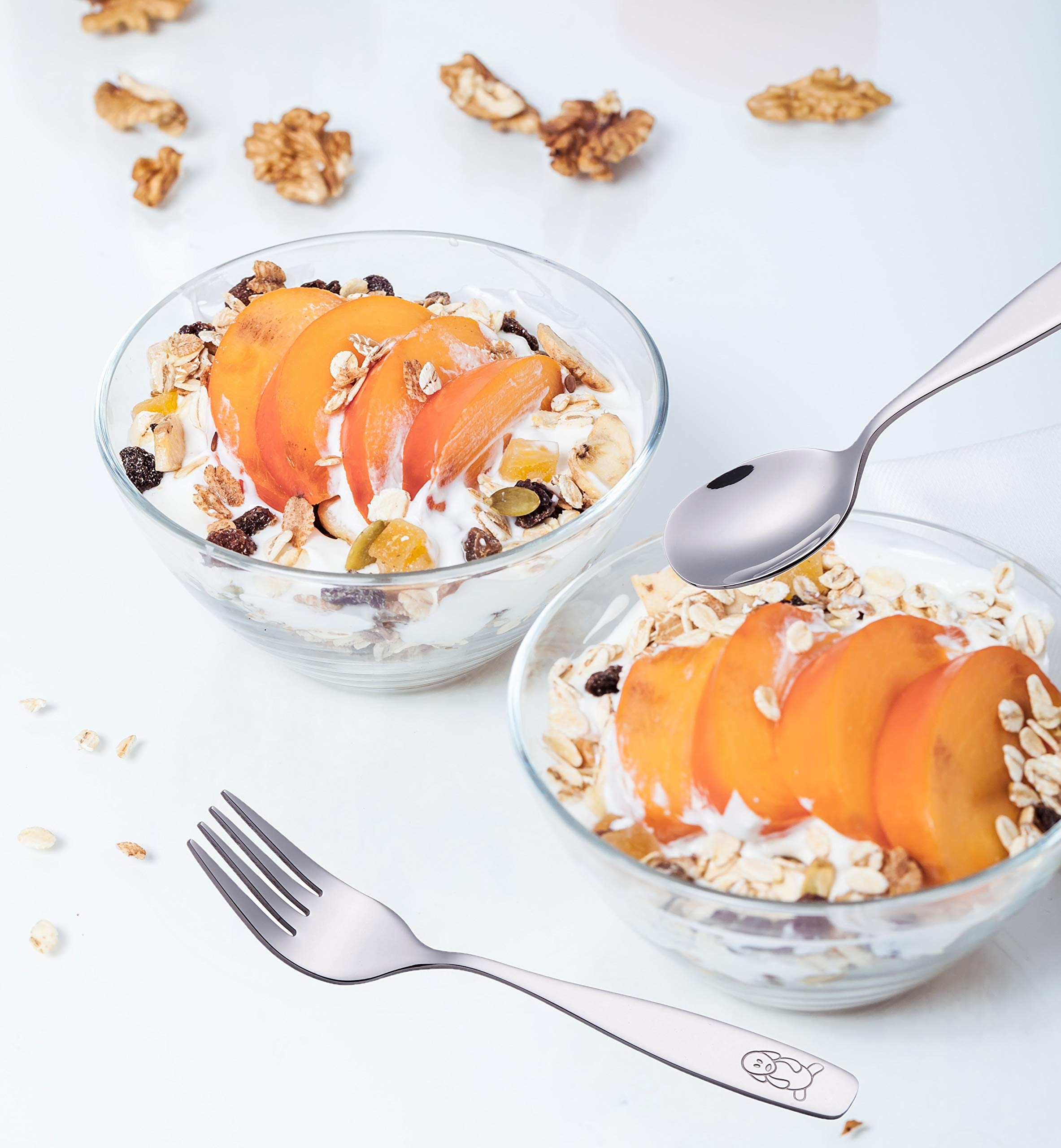 EXZACT 9-Piece Stainless Steel Children's Cutlery Set | Dog, Cat, Bunny Design | Dishwasher Safe 9