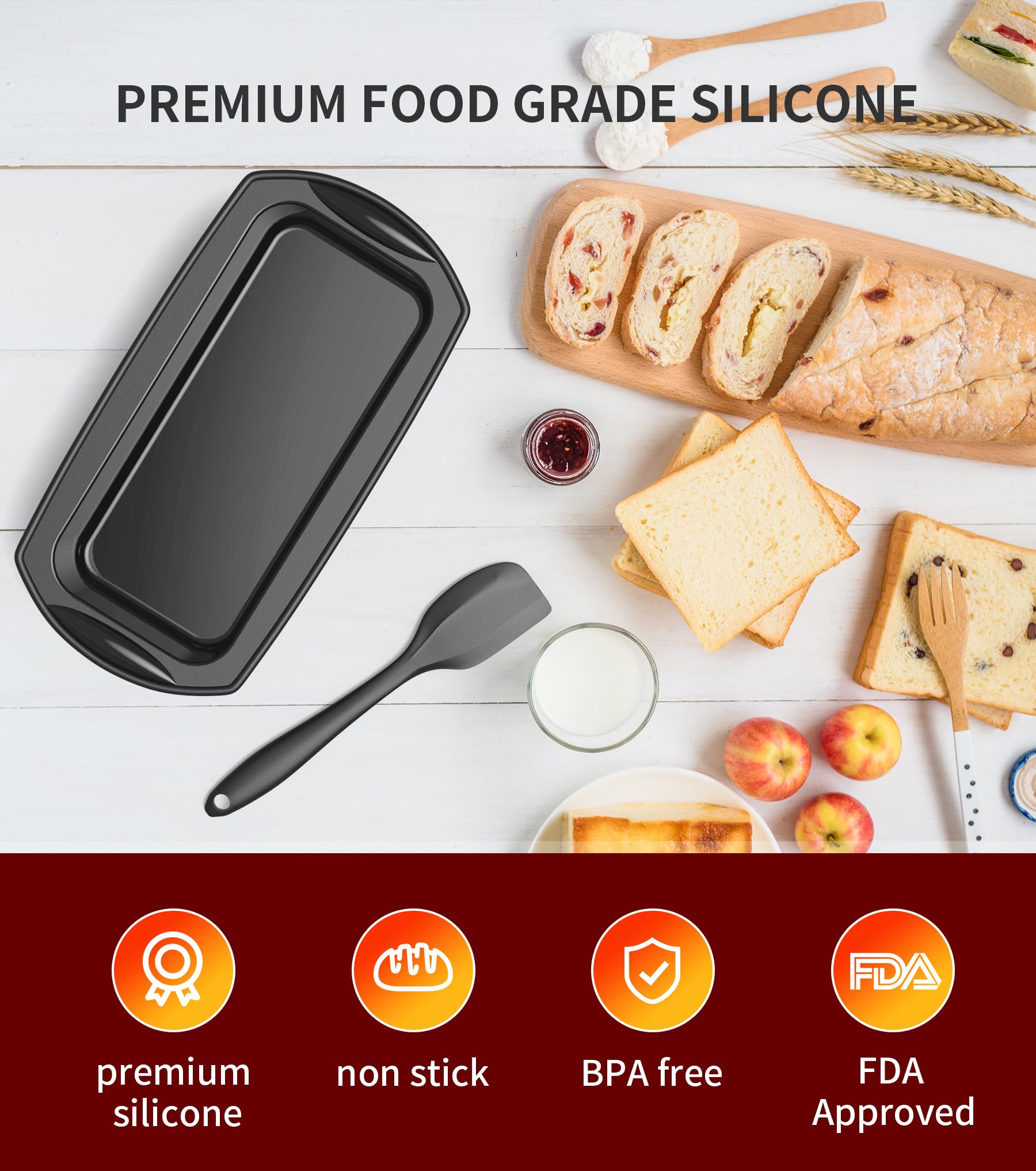 Ankway Silicone Loaf Tin with Dough Scraper, 2 Pack Non-Stick Bread Pans | 28 x 14.3 x 6.3 cm | Black/White 3