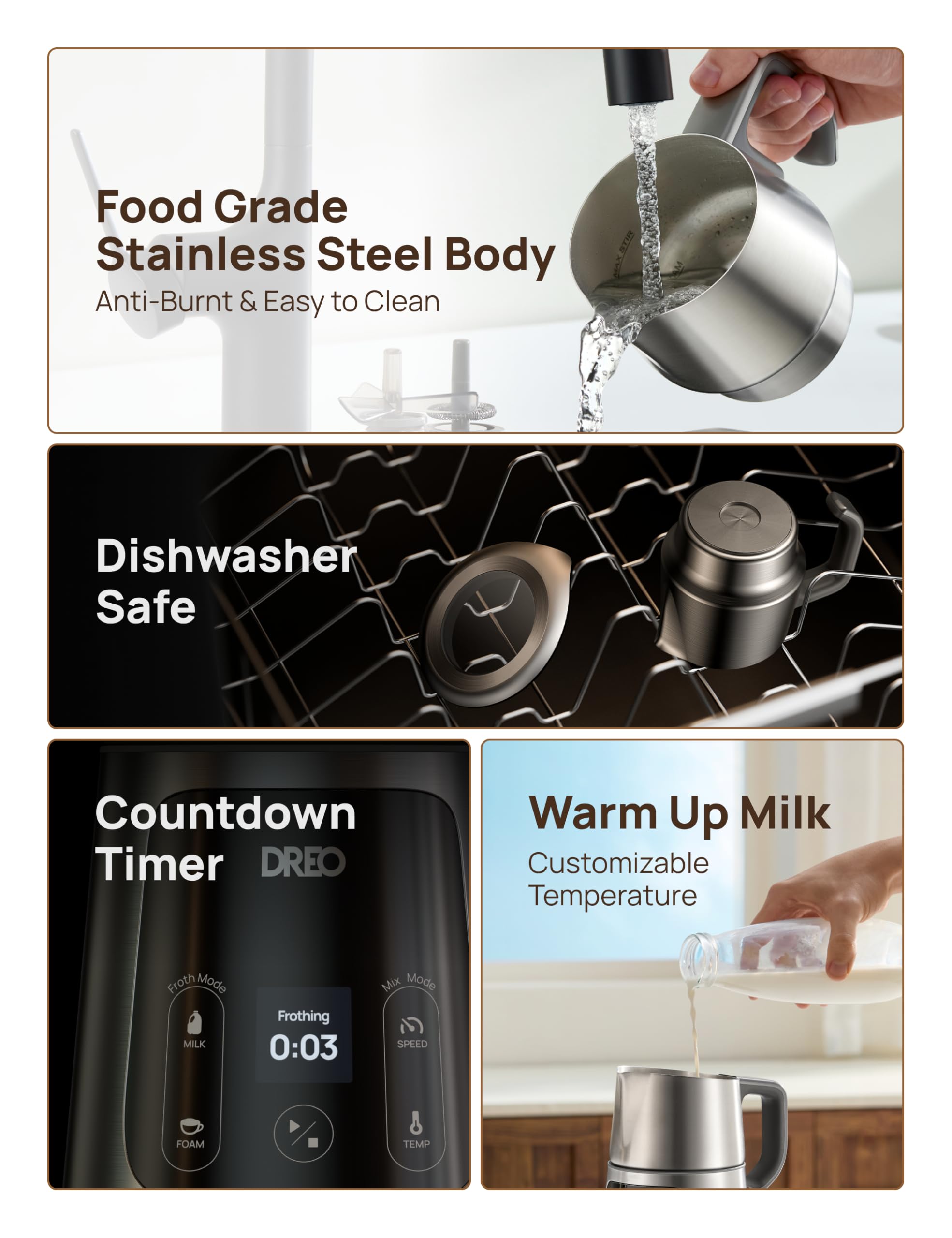 Dreo All-in-1 Automatic Milk Frother and Hot Chocolate Maker | 3 Microfoam Options | Stainless Steel 7