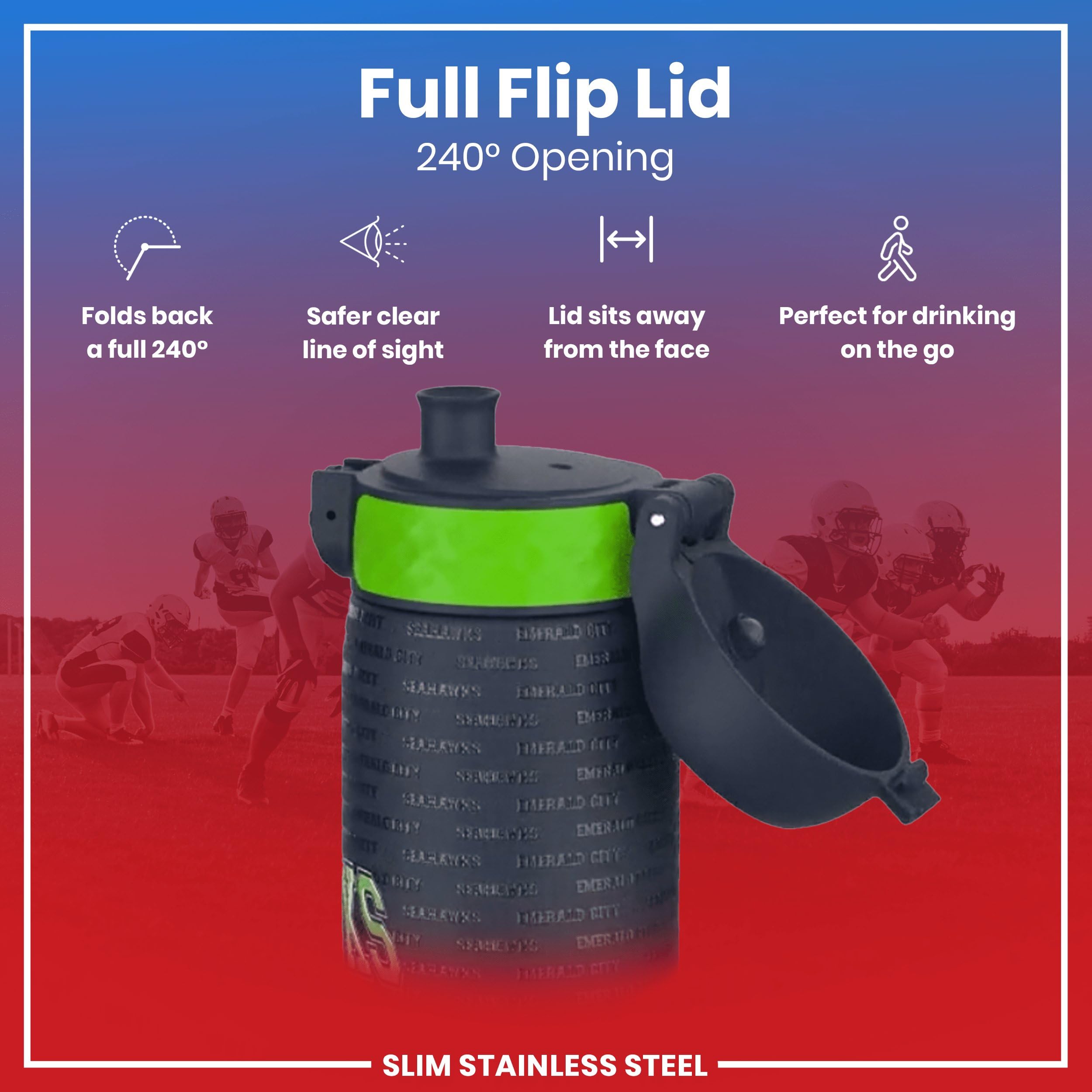 Ion8 NFL Seahawks Lightweight Steel Water Bottle - 600 ml | Leak Proof | Dishwasher Safe 5