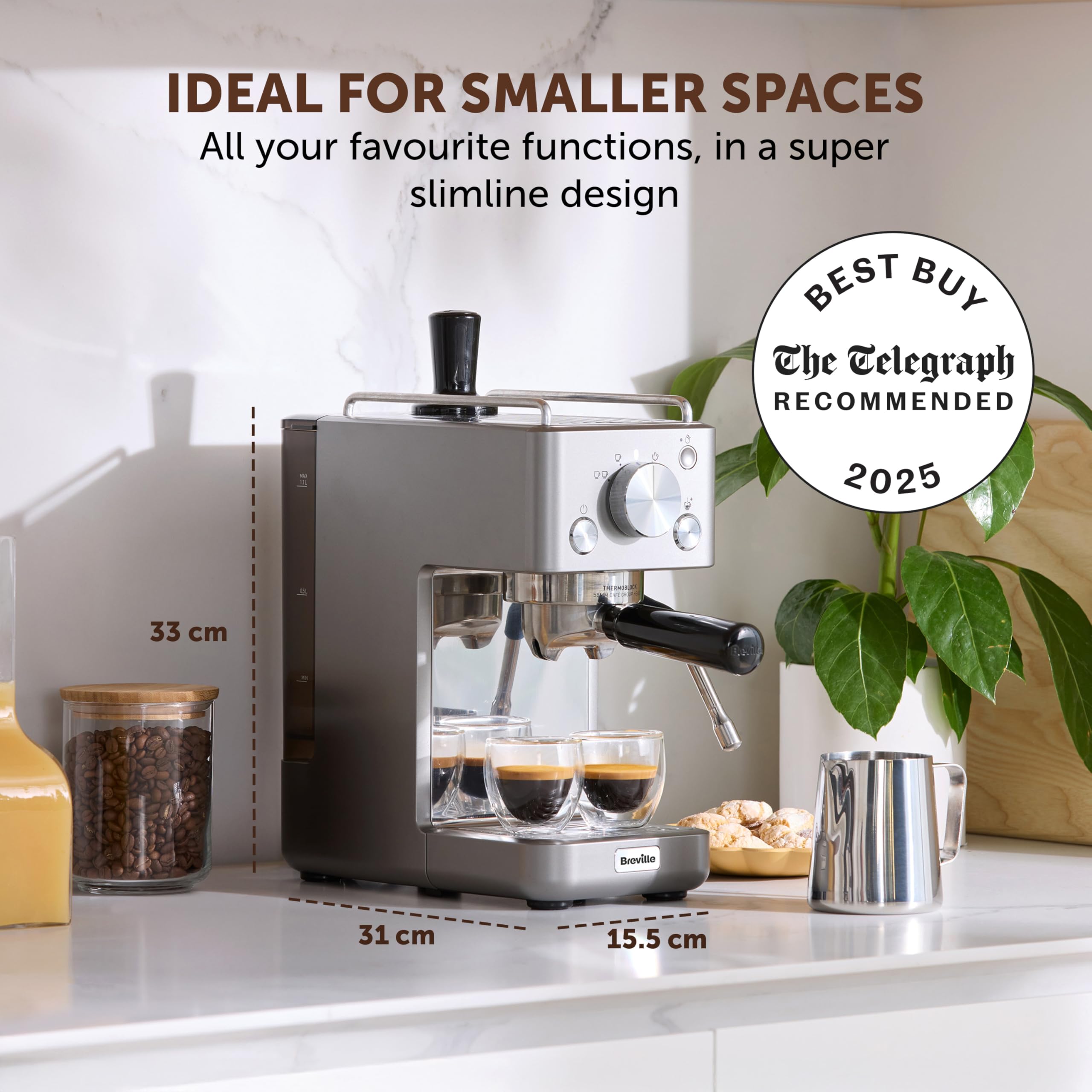 Breville Barista Slimline Espresso Machine - Integrated Milk Frother | Silver | VCF185 7