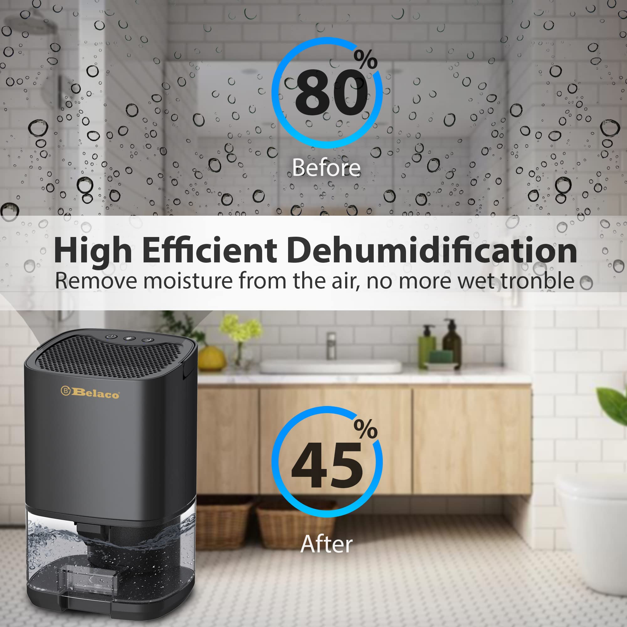 Belaco 1000ML Portable Dehumidifier - Removes Damp & Mould | Quiet Operation 9