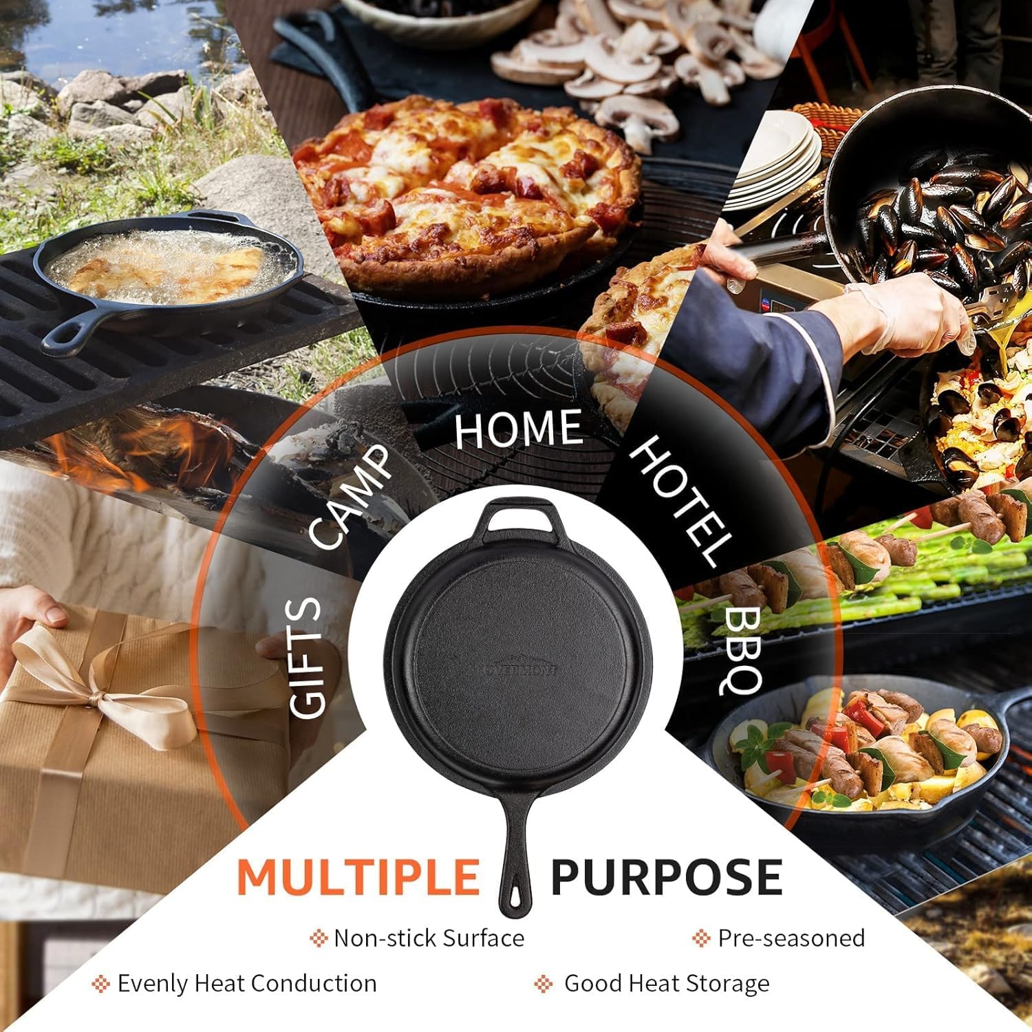 OVERMONT Cast Iron Dutch Oven with Lid - 3L Capacity, 26CM Diameter, Pre-Seasoned 8
