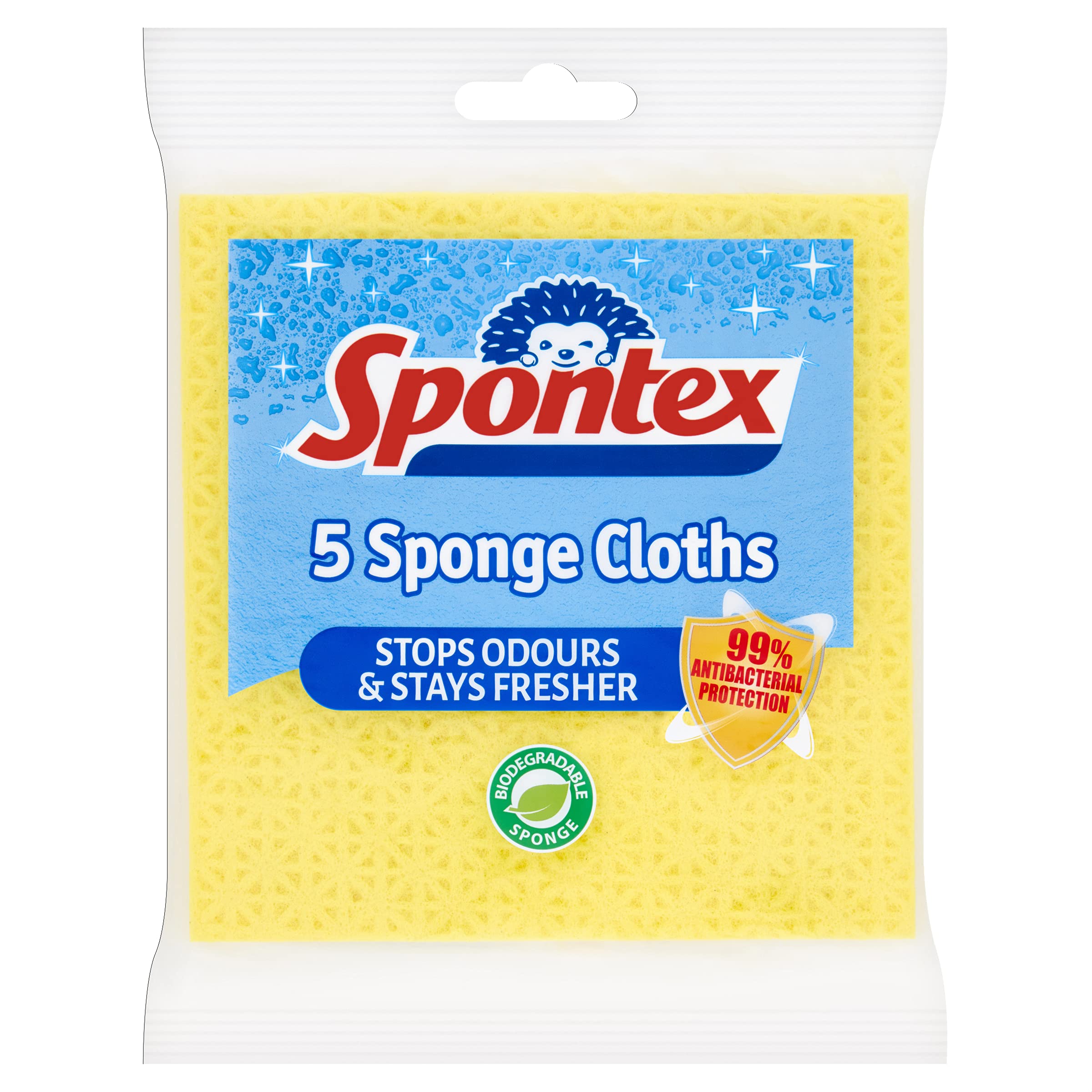 Spontex Sponge Cloths - Antibacterial Protection, Highly Absorbent | 5 Count Yellow 1