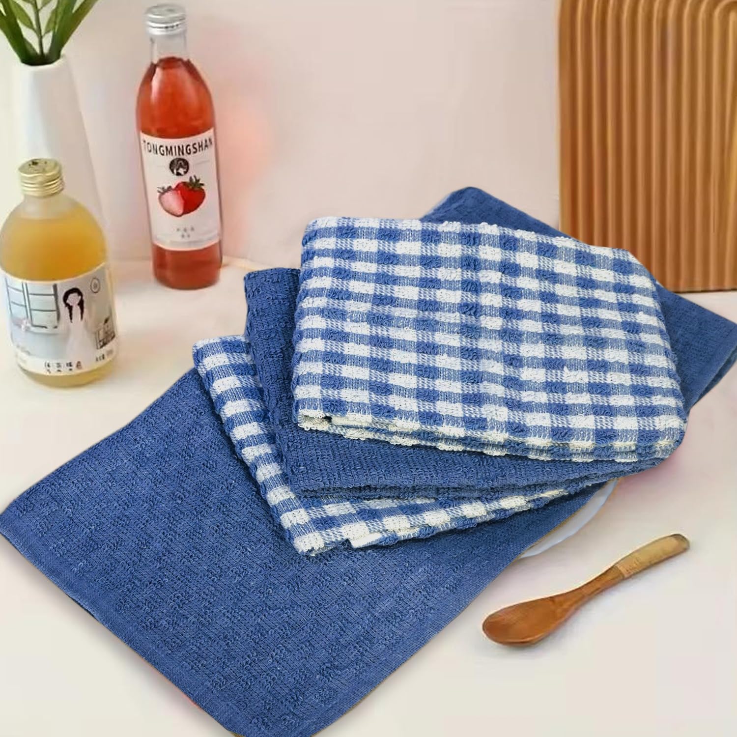 Casabella Pack of 6 Cotton Kitchen Tea Towels - Highly Absorbent & Durable | Blue | 45x65cm 4
