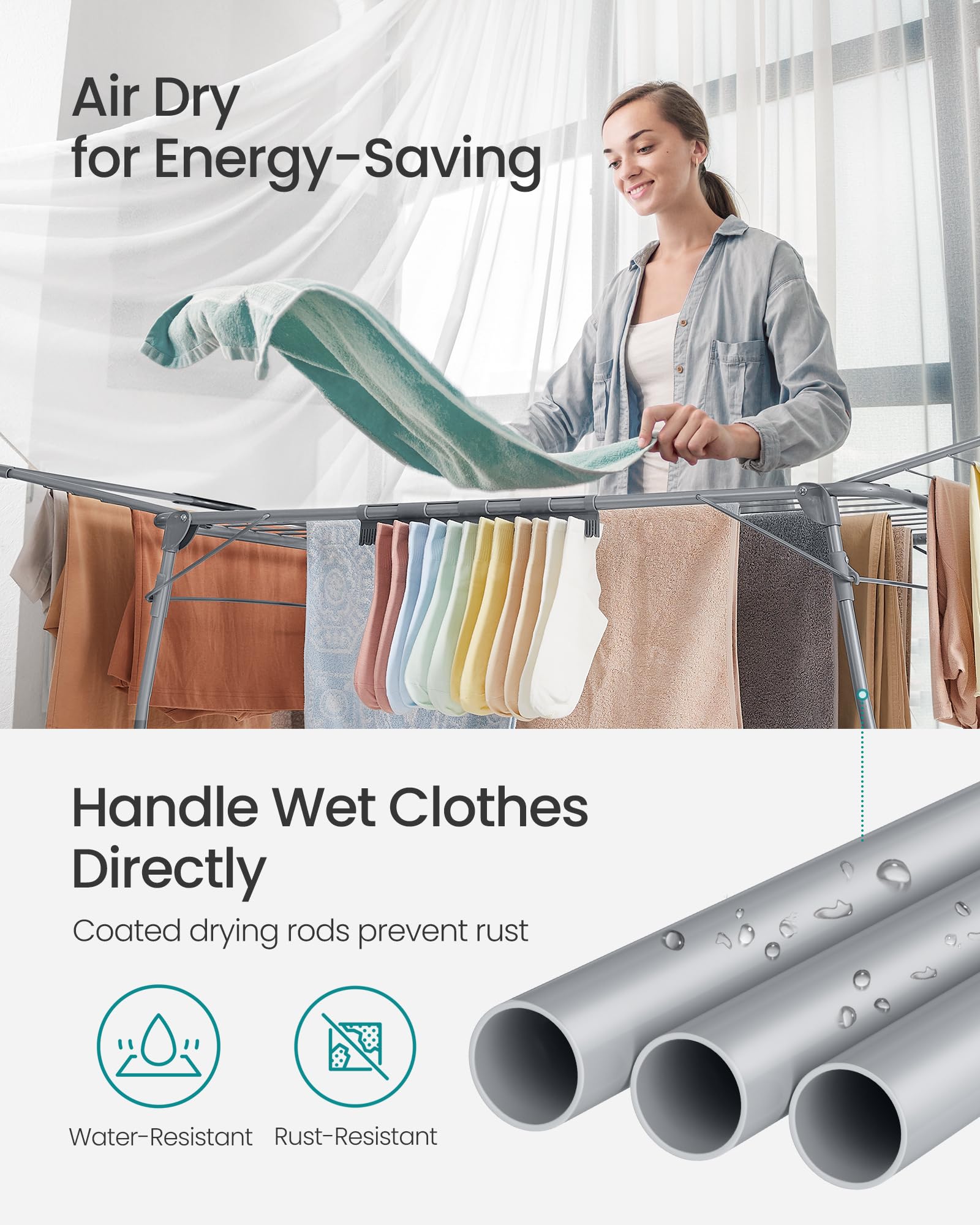 SONGMICS Clothes Drying Rack - 18m Drying Space | 18kg Capacity | Foldable Metal Airer 8