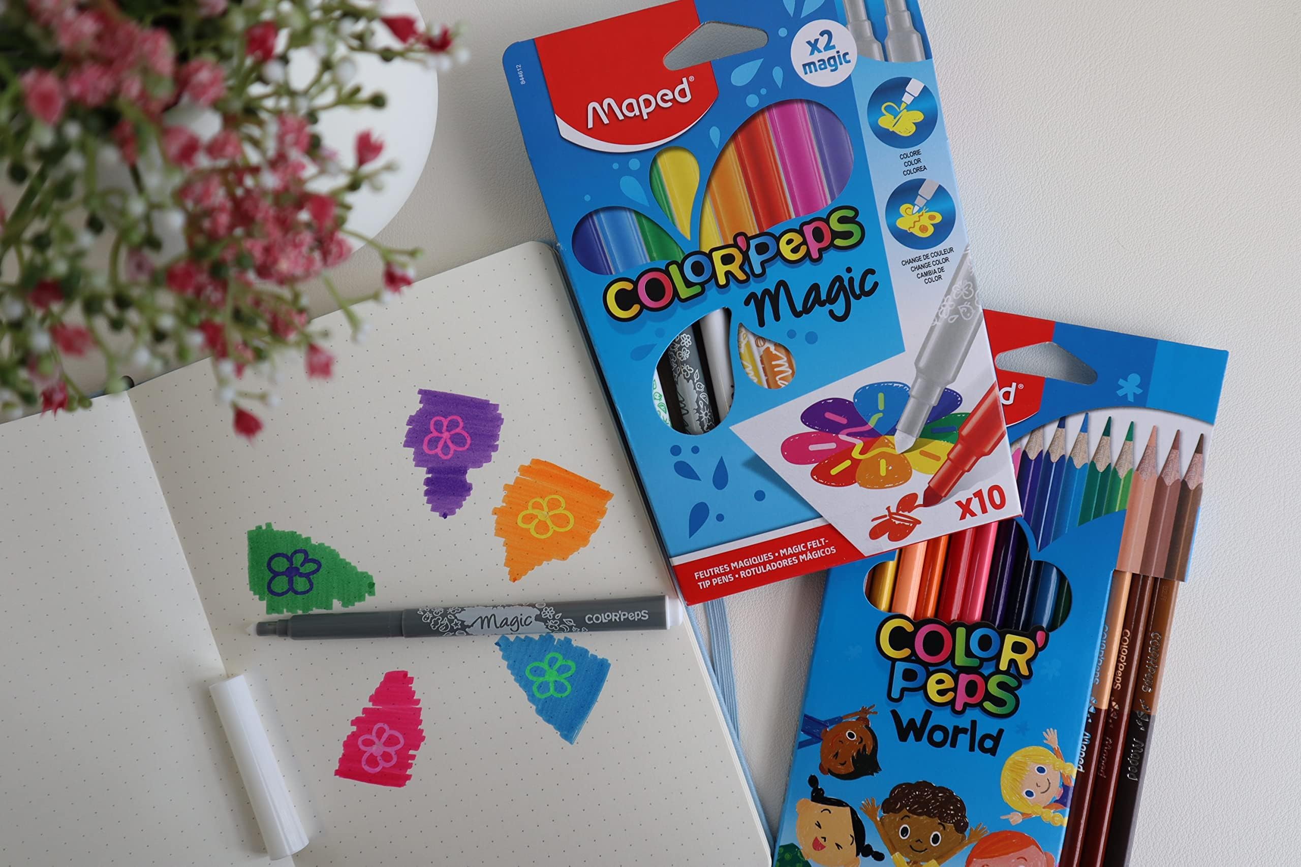 Maped Color'Peps Magic Colour Reveal Felt Tip Pens - 10 Count Pack | Durable Conical Tip 4