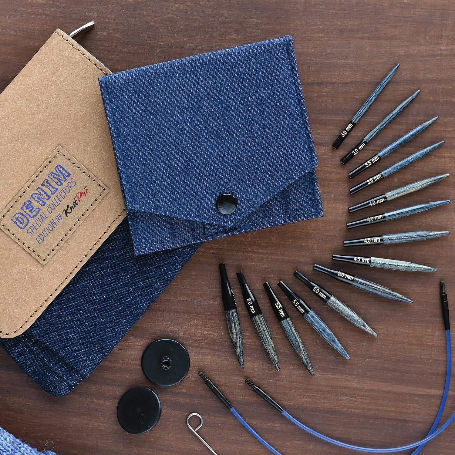 KnitPro Interchangeable Needle Set Mini Wood Indigo - 5cm Tips | Sizes 3.00mm-6.00mm | 15 Pieces 6