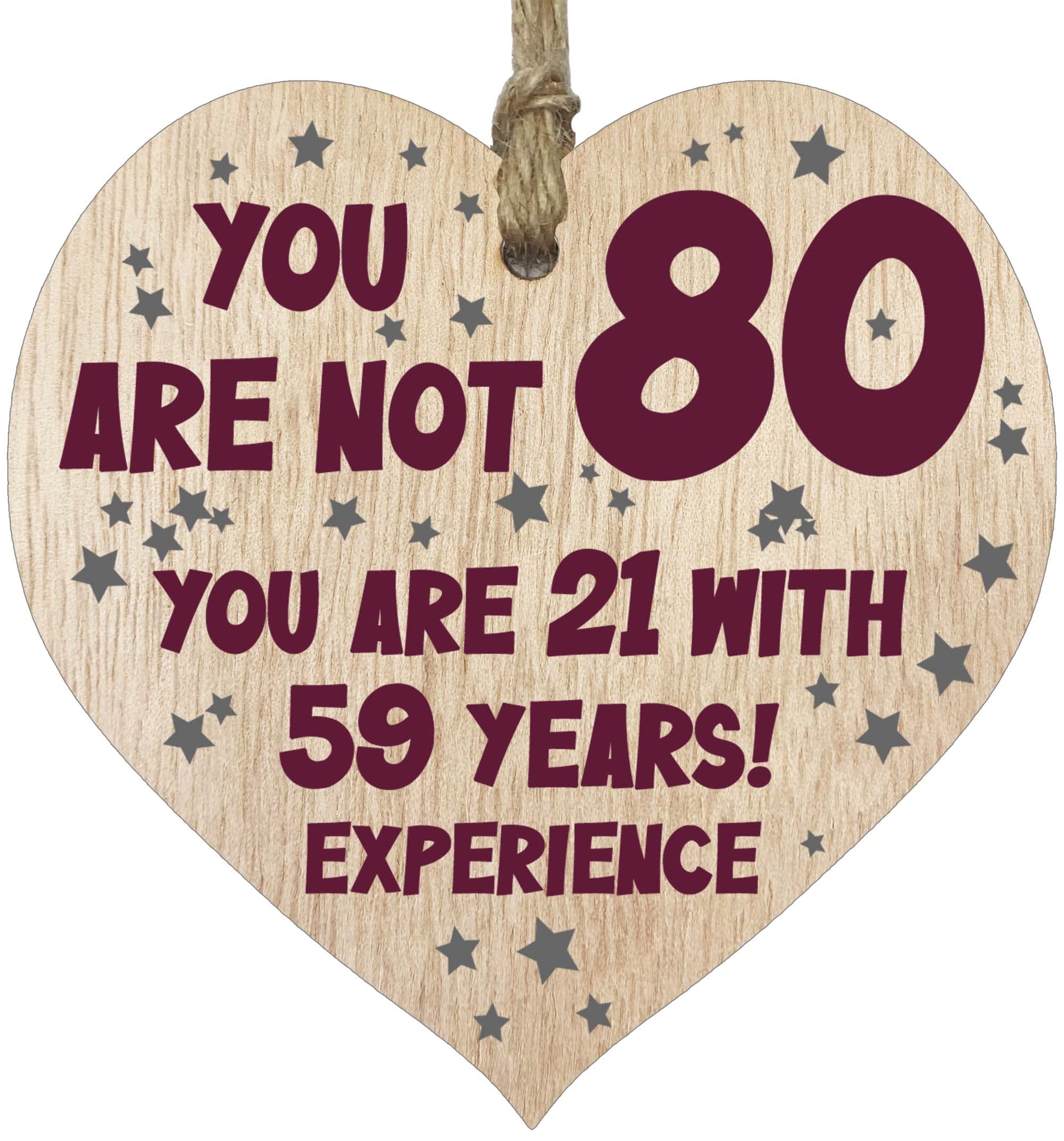 Stuff4 80th Birthday Wooden Heart Plaque Keepsake | Light Wood Sign | Gift for Women Men 1