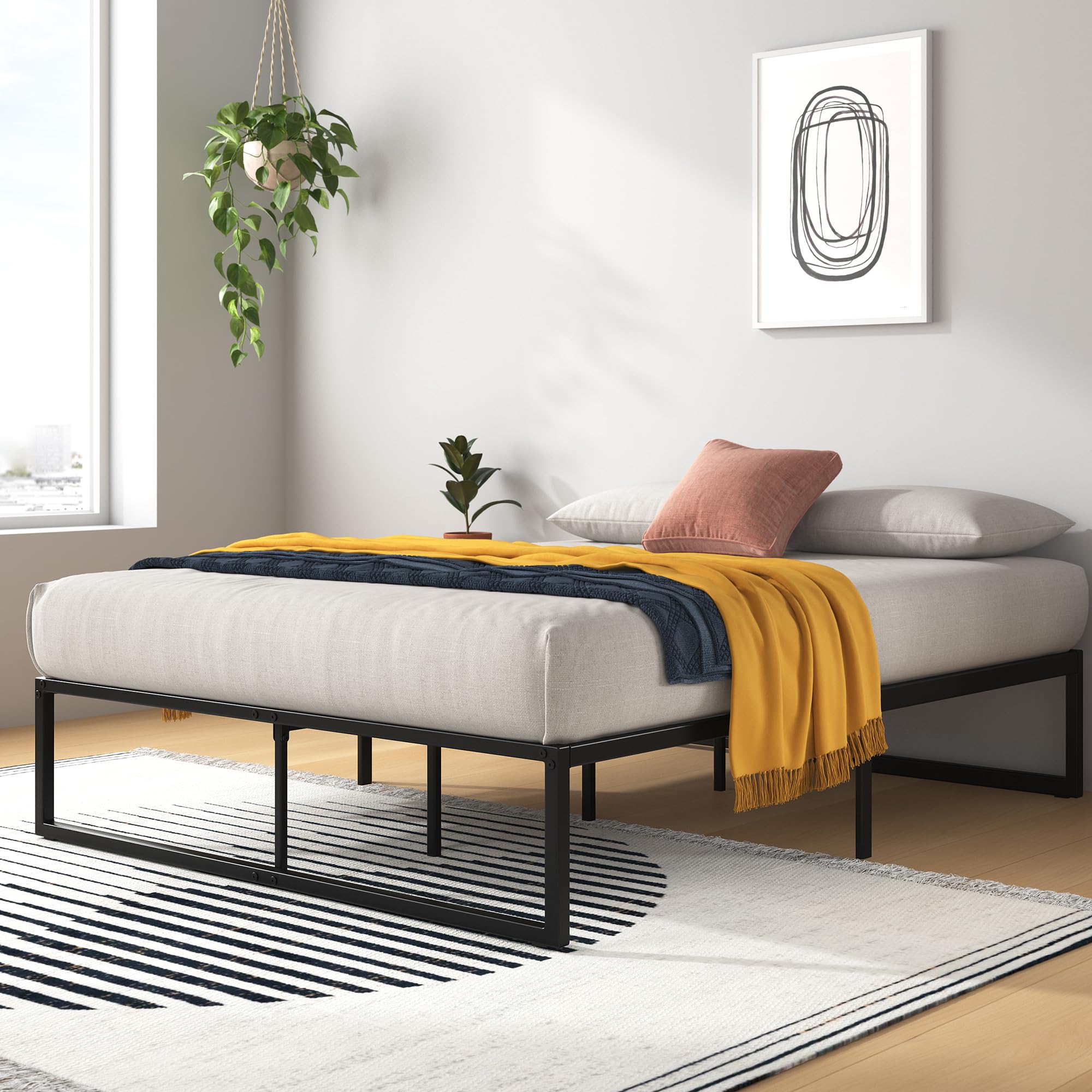 Zinus Lorelai Double Bed Frame - 135x190 cm Size | 36 cm Height | Black Metal 4