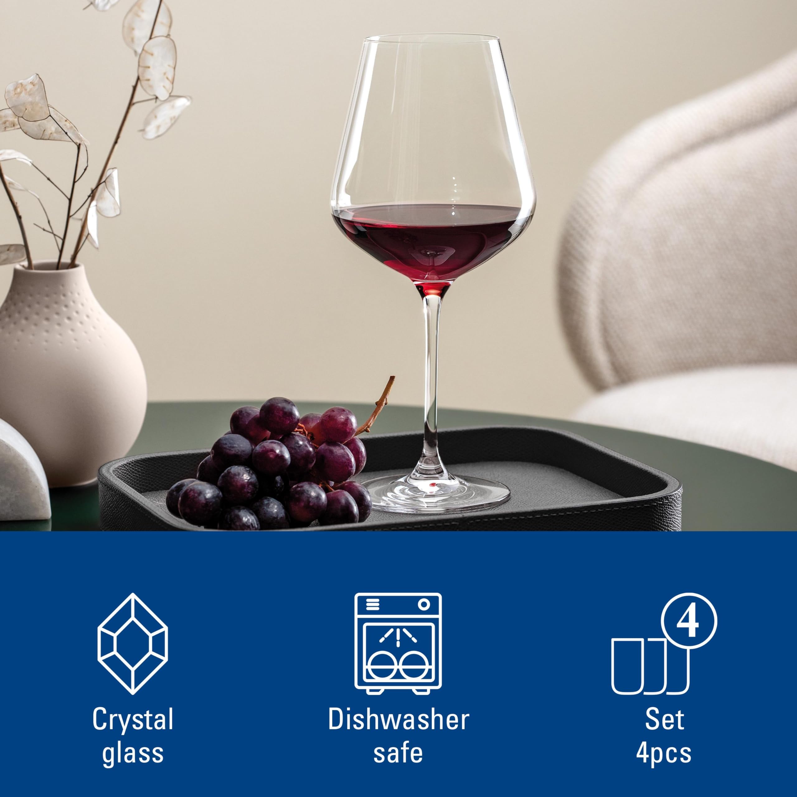 Villeroy & Boch La Divina Burgundy Wine Glass Set - 680 ml Capacity, 4 Pieces, Crystal Glass 2