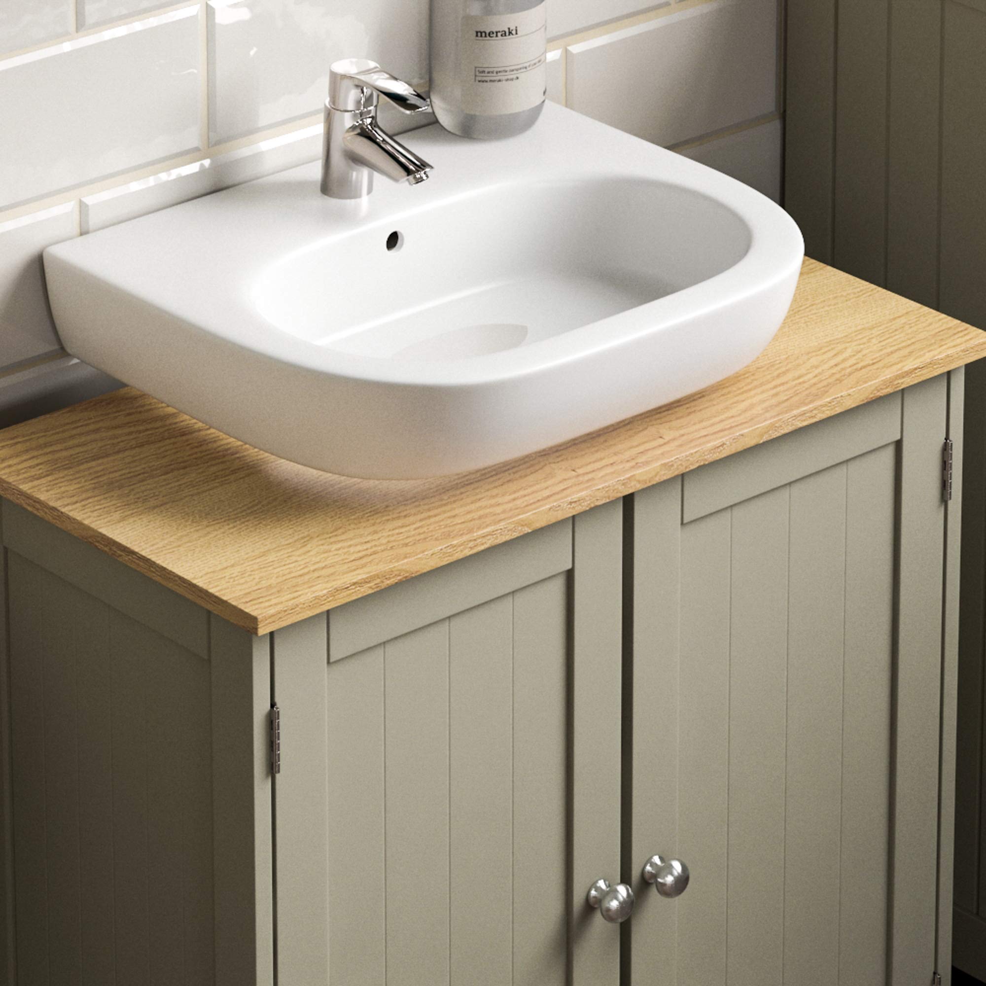 Bath Vida Priano Under Sink Cabinet - Grey & Oak Finish | 60x60x30 cm | Freestanding 4