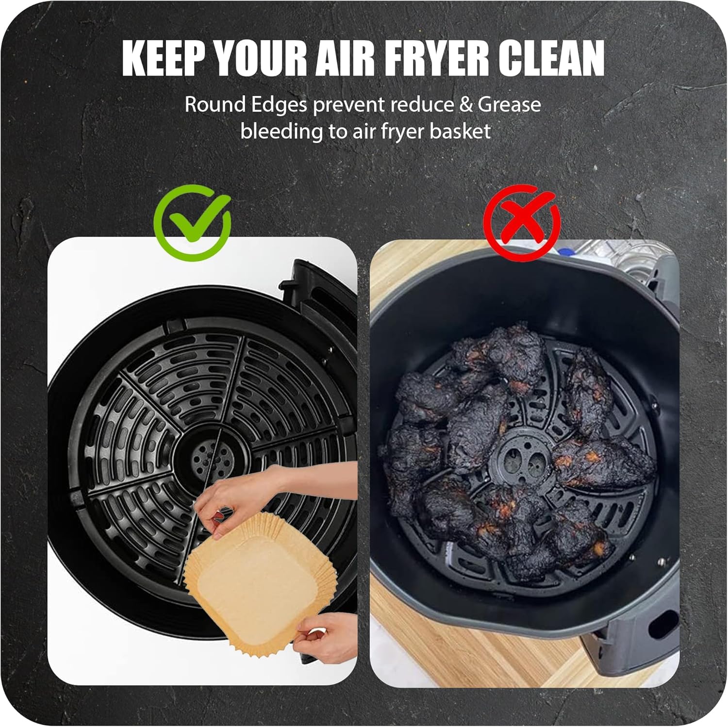 Roe Tenpo Air Fryer Liners - 100 Pcs Disposable Parchment Paper, 9 Inch Square, Heat Resistant up to 450°F 6