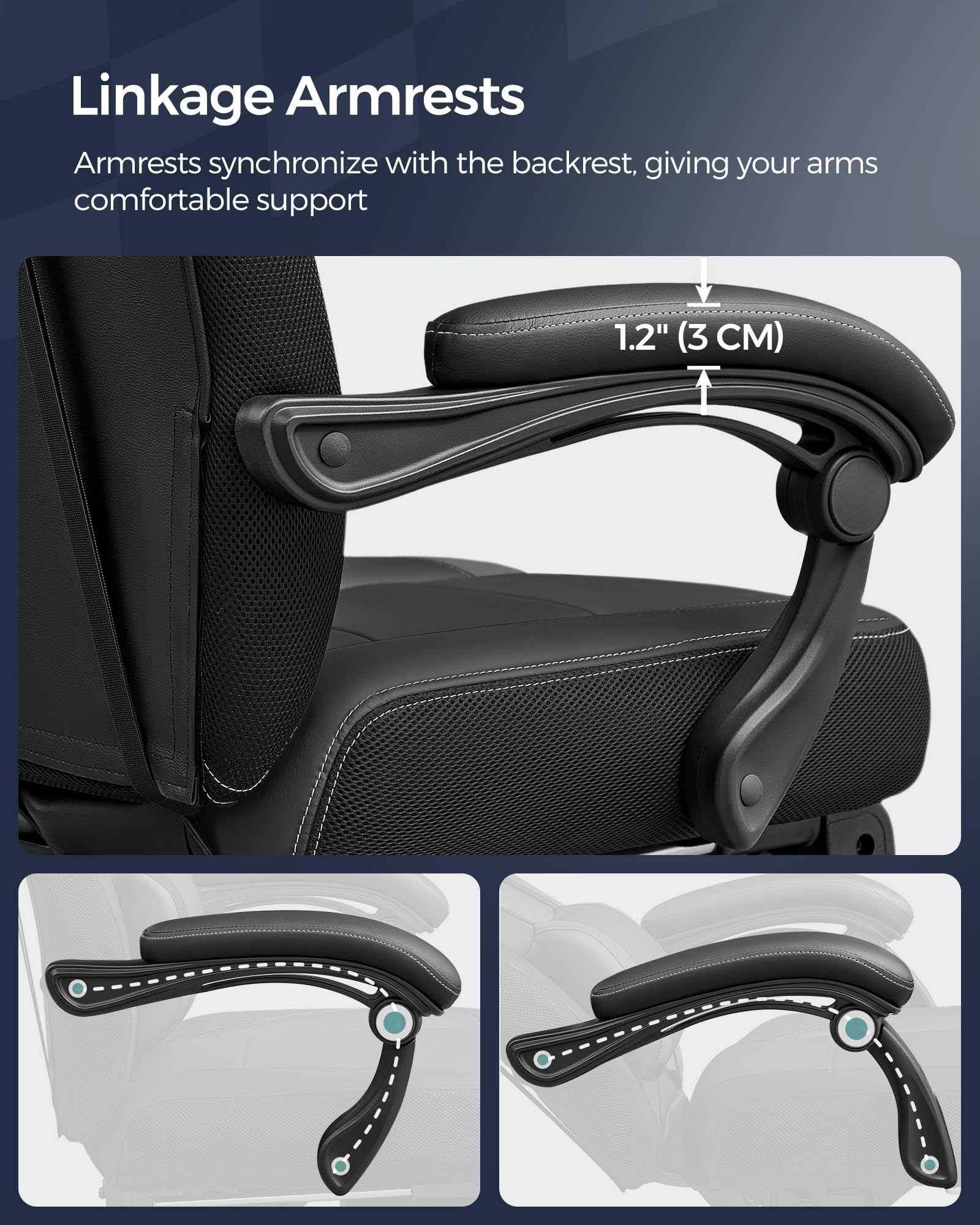 SONGMICS Gaming Chair with Footrest | Synthetic Leather | Ink Black | 70 x 70 x 121-133 cm 8