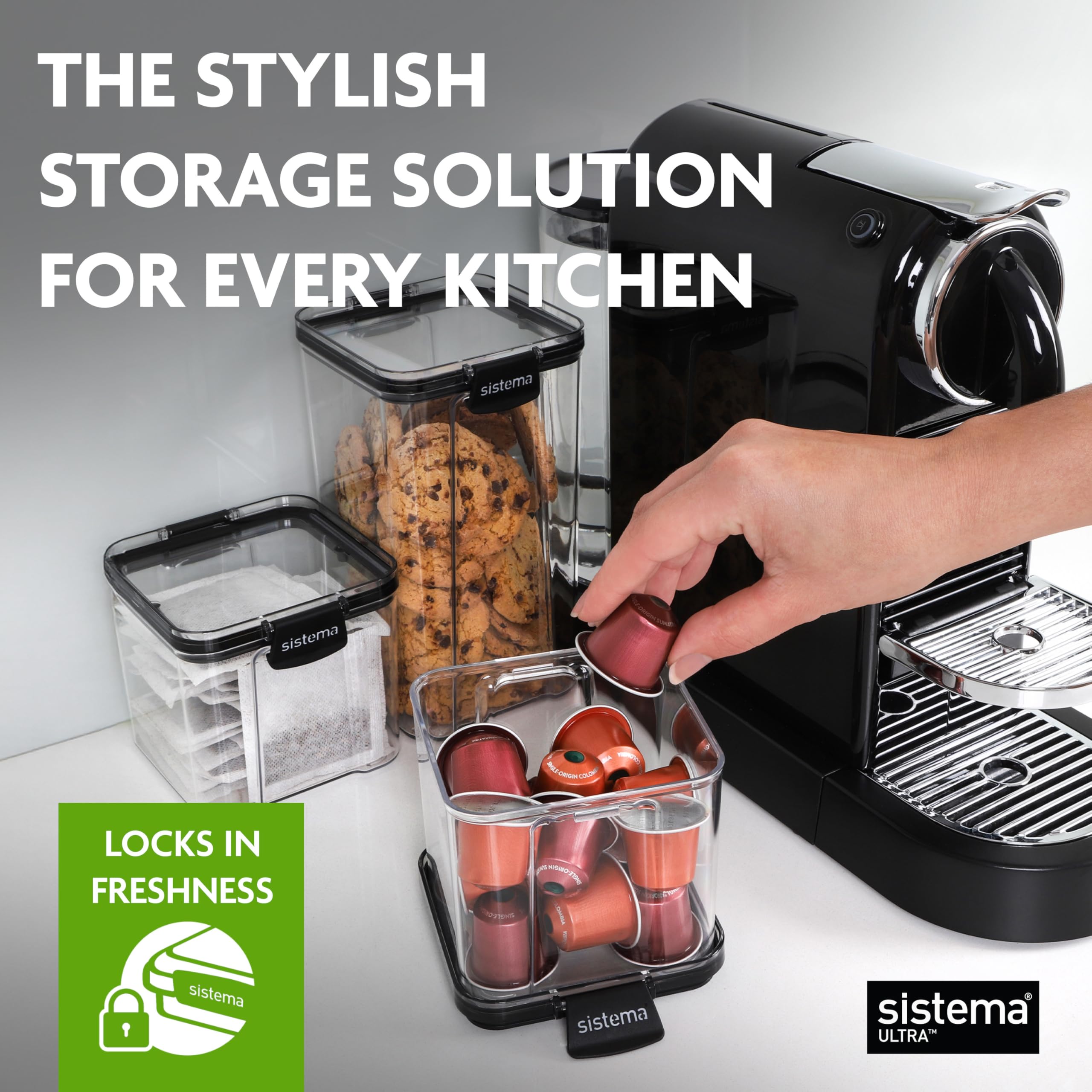Sistema Ultra Tritan Airtight Food Container Set - 3 Square Containers (1.3L + 2x 700ml) | Stackable, BPA-Free 2