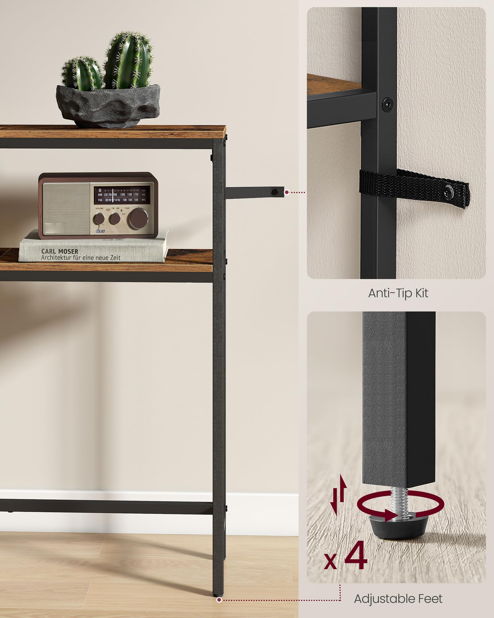 VASAGLE Console Table - 2-Tier Slim Sofa Table | 80 x 80 x 20 cm | Rustic Brown/Ink Black 5
