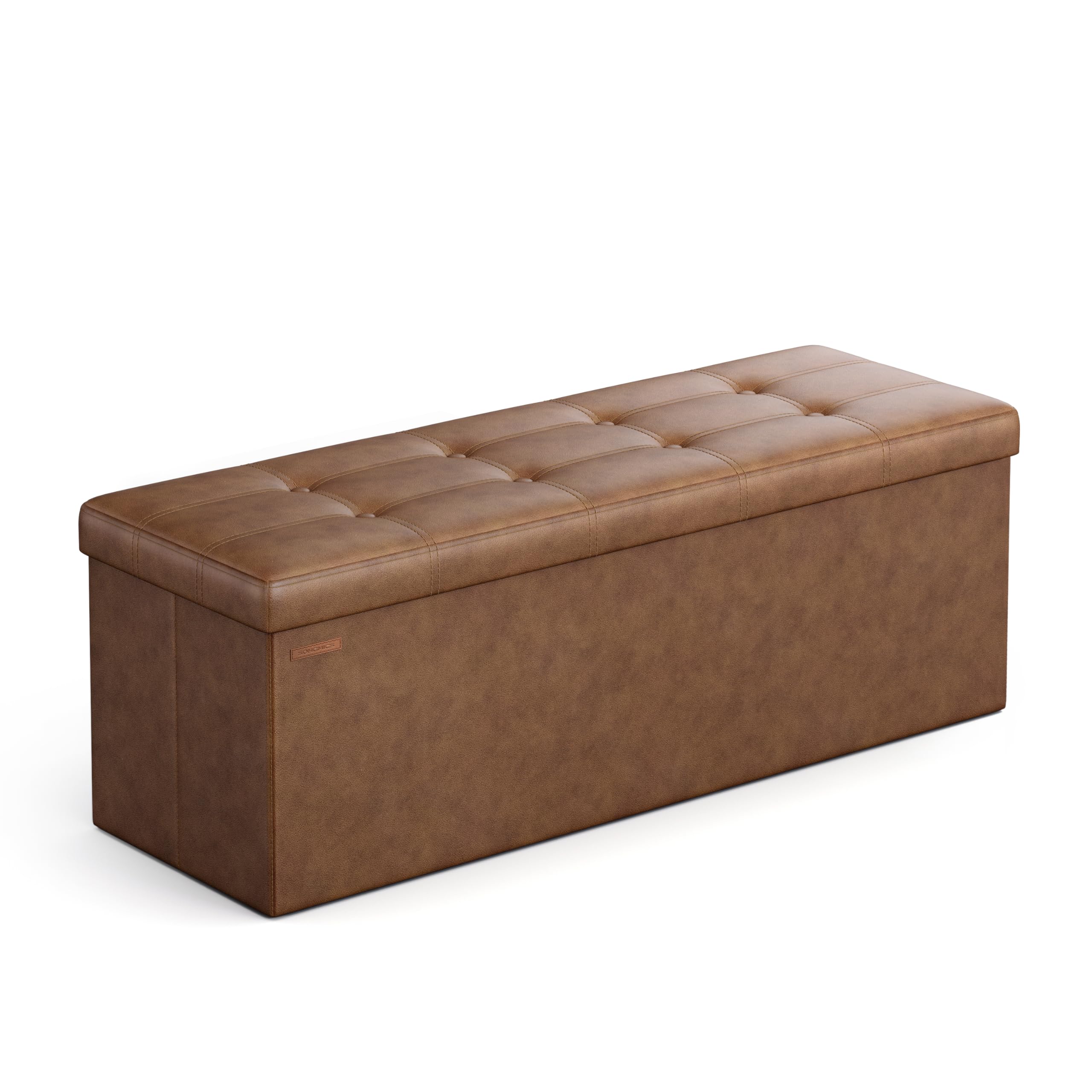 SONGMICS MAZIE Storage Ottoman Bench - 110 cm Folding Foot Rest | Coffee Brown | 300 kg Capacity 1