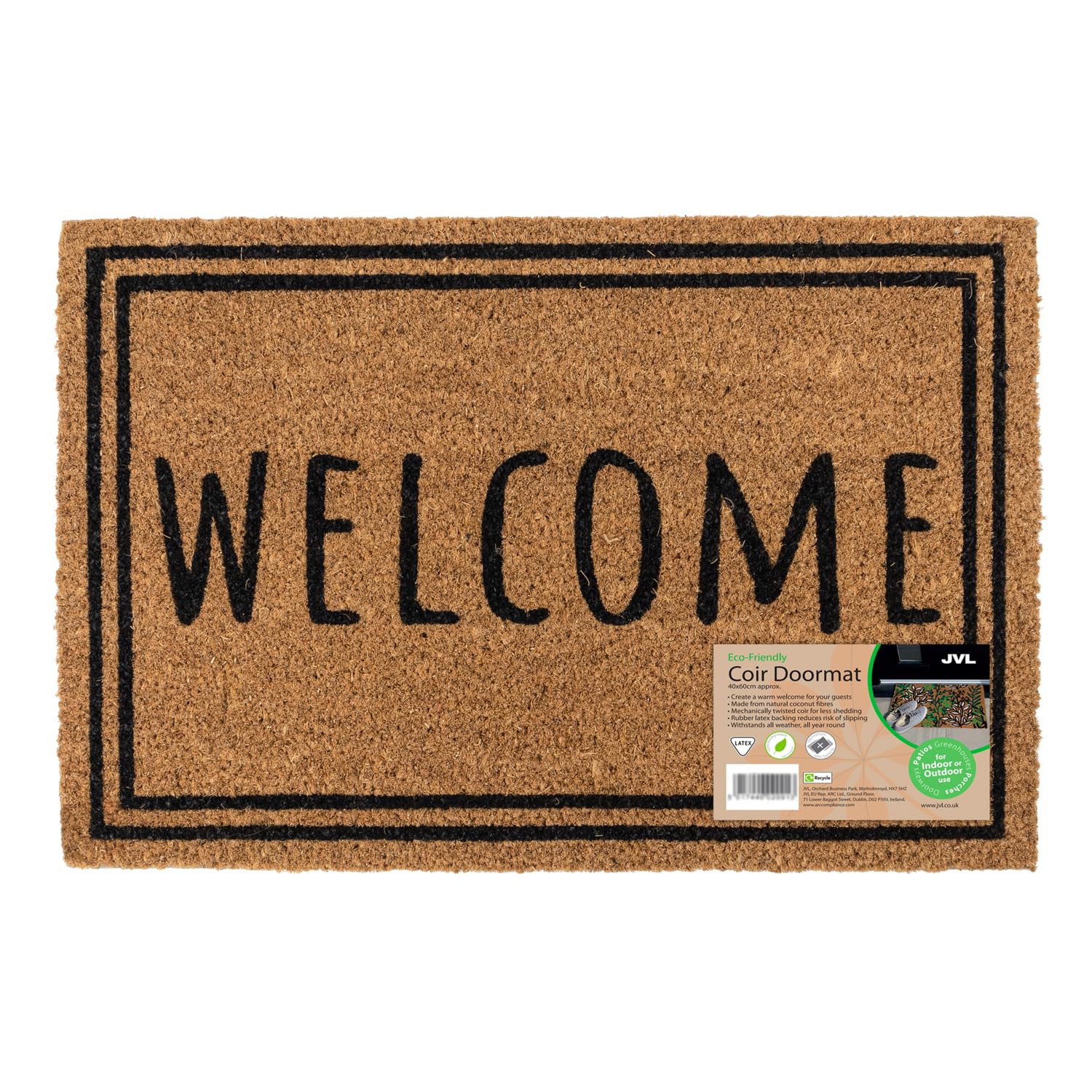 JVL Eco-Friendly Coir Entrance Doormat - Latex Backed | 40x60cm | Welcome Border 1
