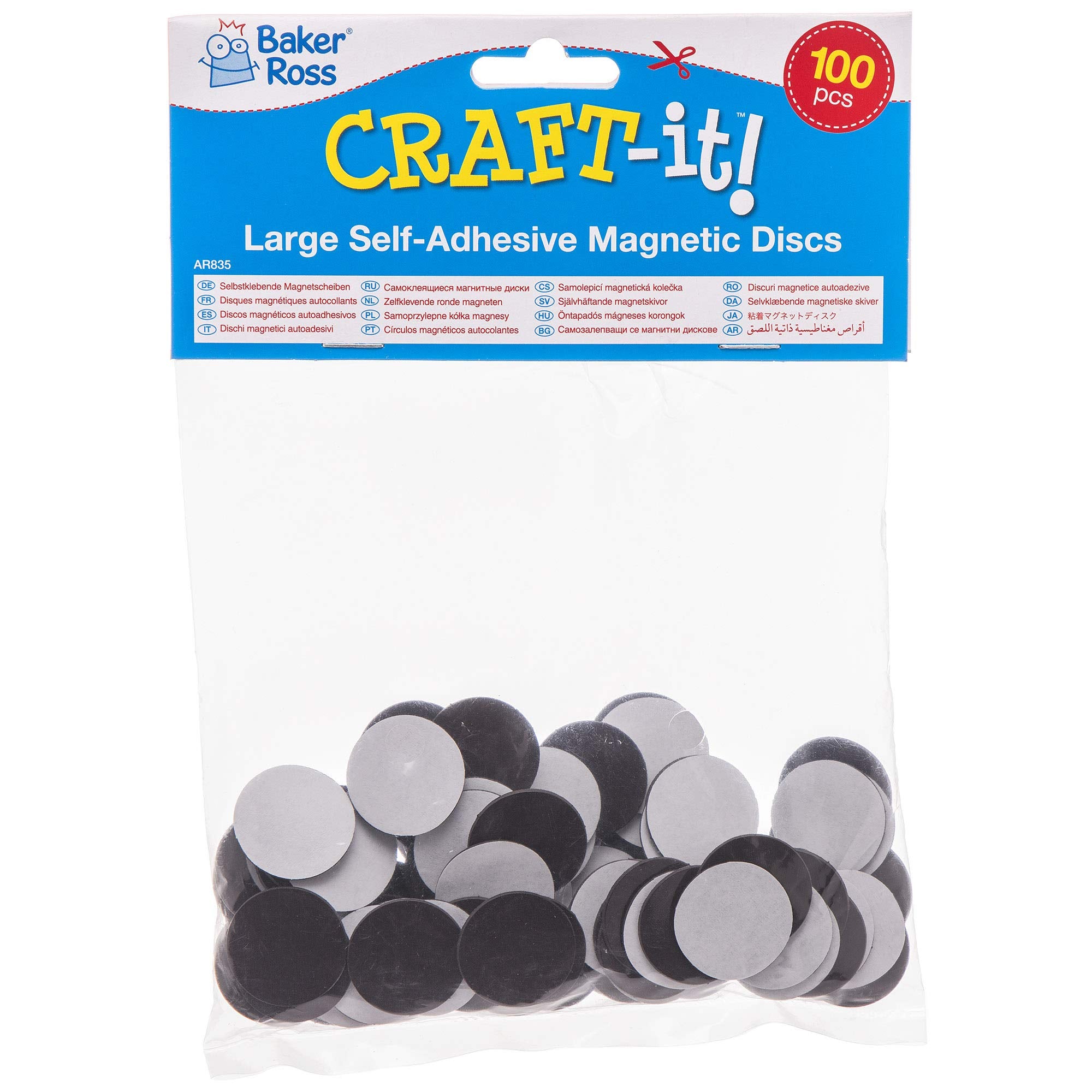 Baker Ross AR835 Self Adhesive Magnetic Discs - 2.5 cm Diameter, Black, Pack of 100 3